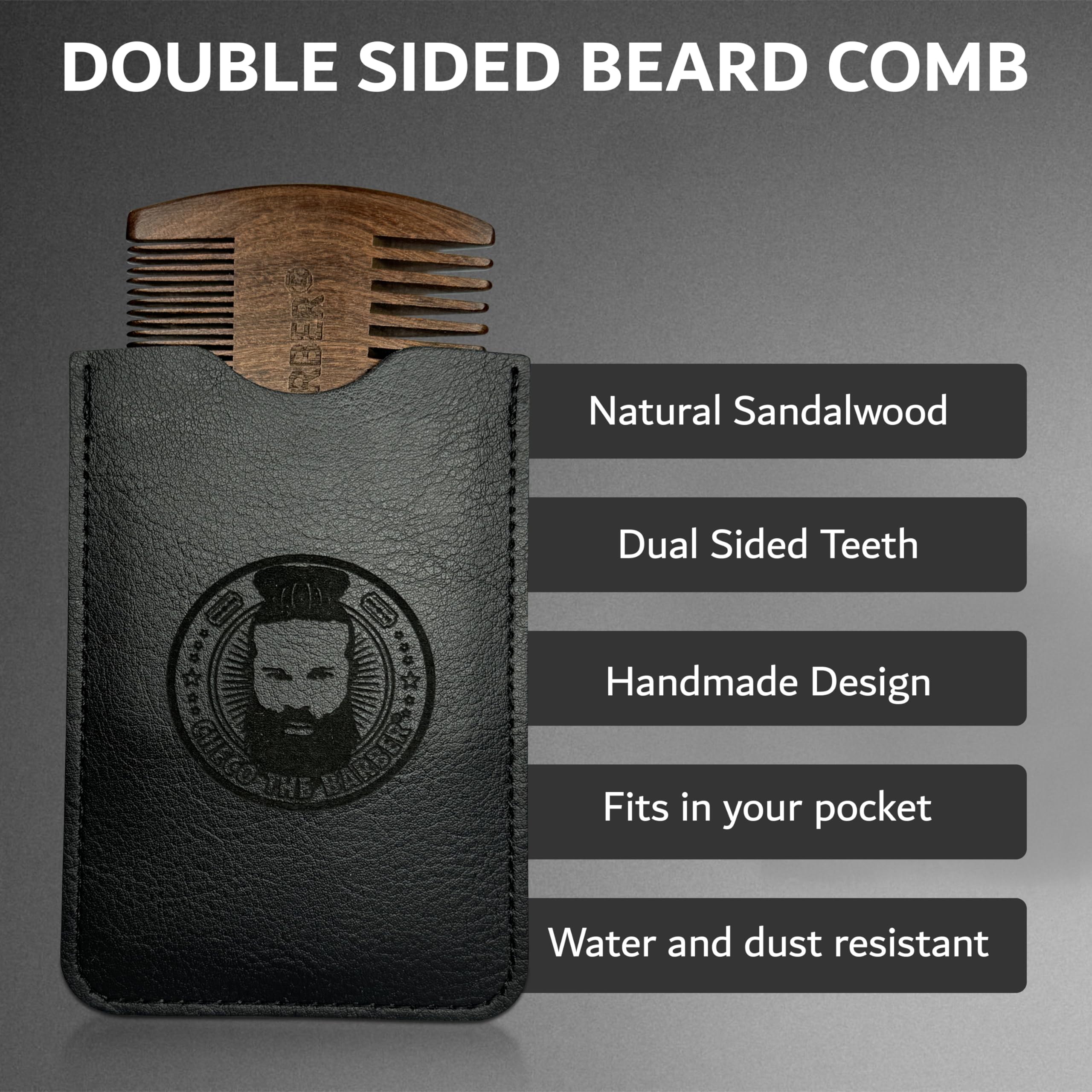 Peine para barba para hombre, sándalo natural, peine de dientes finos de doble acción, hecho a mano, madera premium, dientes finos y gruesos, perfecto para bálsamos y aceites 3