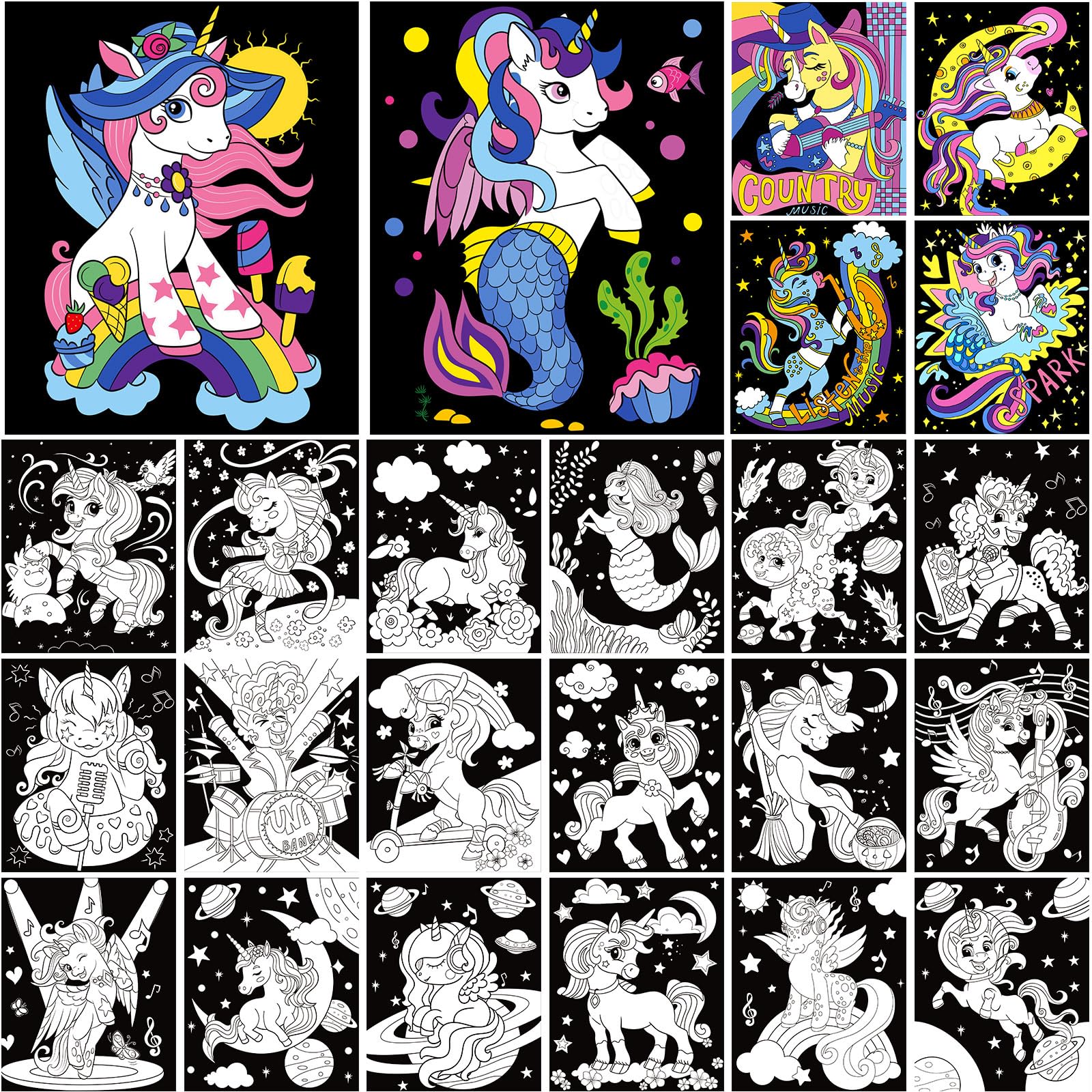 Zhanmai Lot de 24 Affiches à Colorier en Velours Licorne pour Enfants