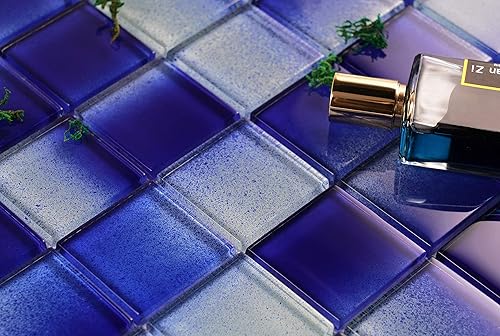 Miniatura 2 de 5 hojas de mosaico de vidrio para salpicaduras de cocina, piscina, etc., colección Aqua, cuadrado de 2 x 2 pulgadas, 12 x 12 x 516 (juego de 5 hojas)