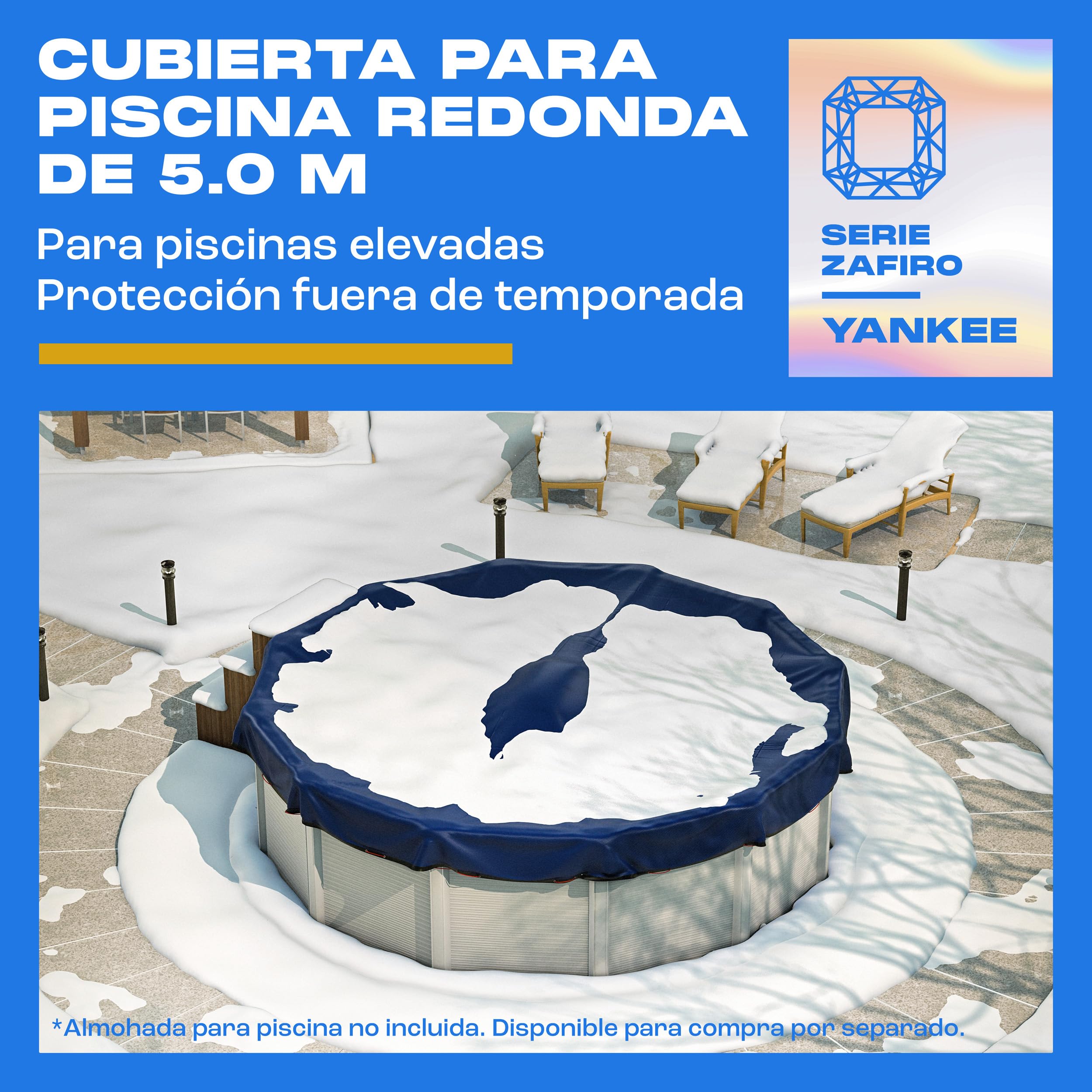 Yankee Cubierta Piscina Redonda para 460–500 cm | Diámetro Lona Ø 560 cm | Azul | Lona Protectora Invierno y Verano | Cubierta PE 200 g/m² Reforzada | Resistente a UV y Roturas