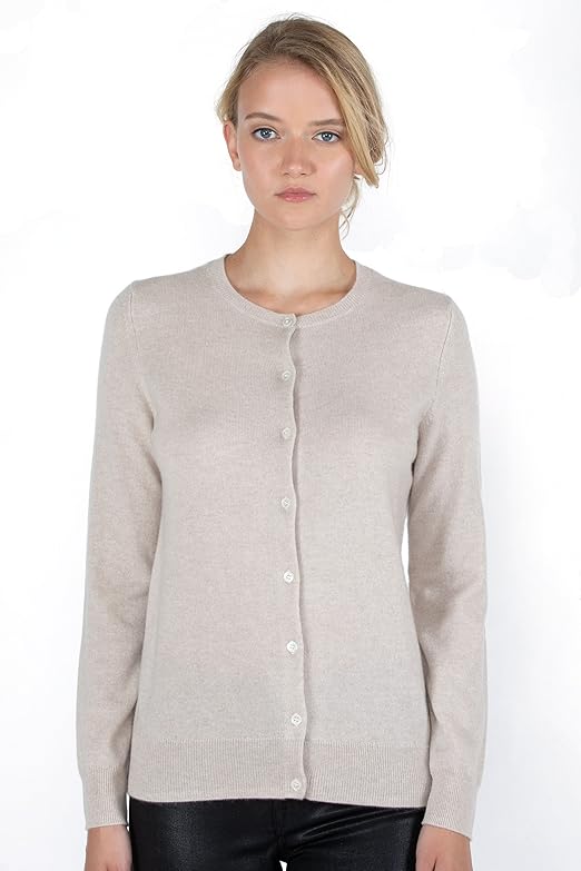 JENNIE LIU Women's 100% Cashmere Button Front Long Sleeve Crewneck