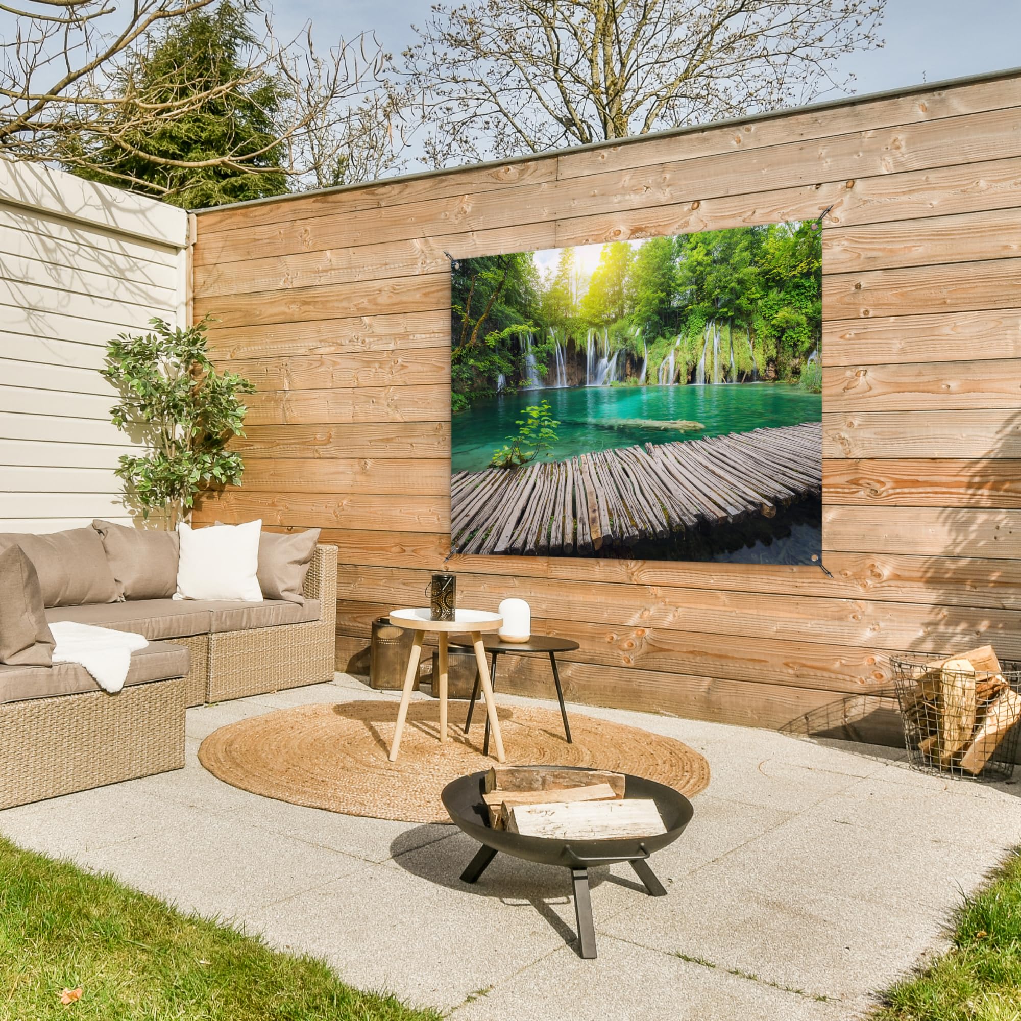 MuchoWow© Poster De Jardin 120x90 cm Decoracion Balcón Wall Decoration Adornos Pared Terraza Exterior Decoración Patio Posters Decorativos Puente - Cascada - Naturaleza