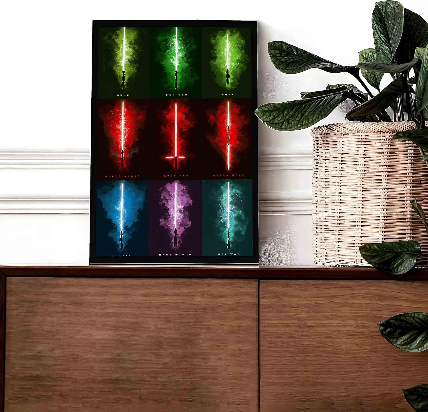 Lightsaber Poster Canvas Print Art Black Aluminum Frame Bedroom Playroom Office Wall Decor LCVME (36x24"black metal frame,B)