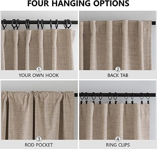 Miniatura 3 de Cortinas 100% opacas de 90 pulgadas de largo, cortinas y cortinas con aislamiento térmico de lino para dormitoriosala de estar, bolsillo para