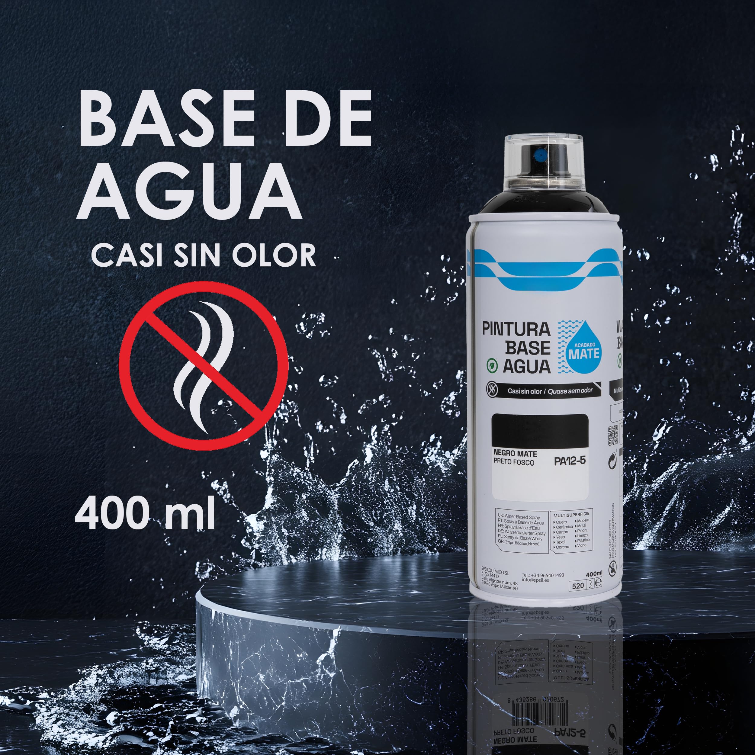BESCH Pintura en Spray Base Agua 400ml – Ecológica, Sin Olor, para Madera, Plástico, Metal y Cartón – Cobertura Uniforme y Secado Rápido - Negro Mate, Pack de 3 unidades
