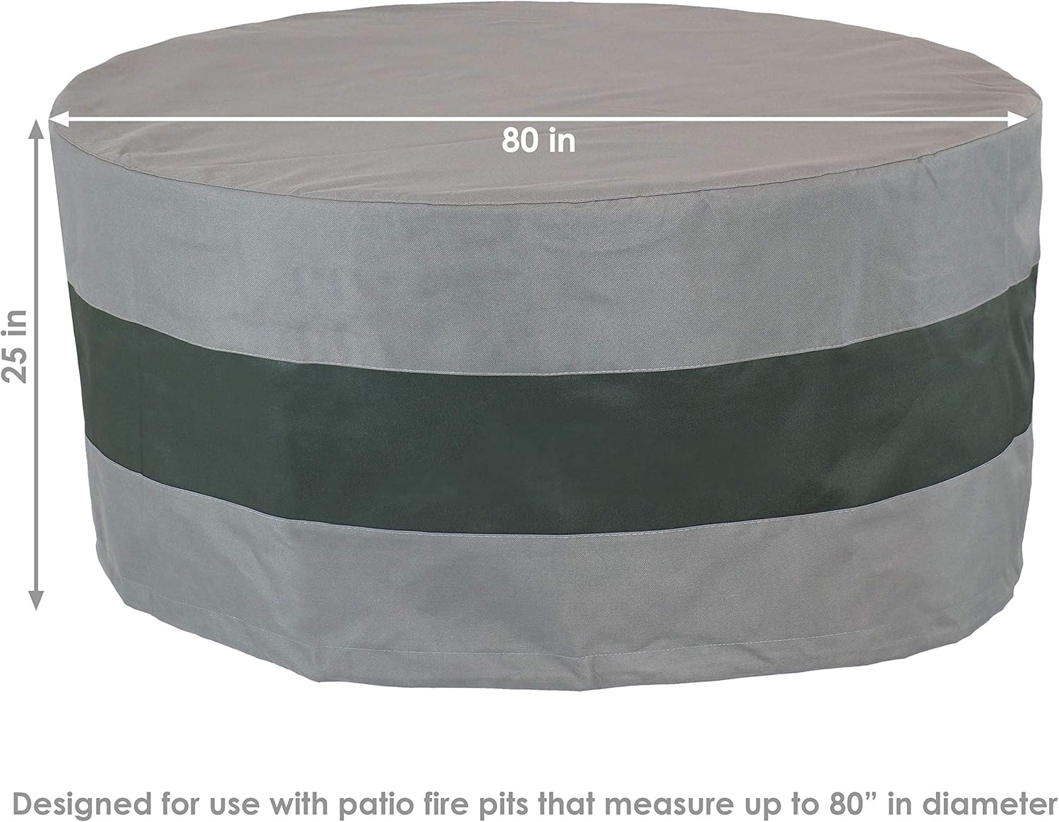 Sunnydaze Round Outdoor Fire Pit Cover with Drawstring - UV-Resistant Protection Cover for Fire Pit - Gray/Green Stripe - 80-Inch