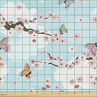 Vista 259 de Ambesonne Tela Geométrica por Yarda, Diseño Monocromo Patrón Abstracto de Líneas Continuas sobre Fondo Liso, Tela de Punto Elástico para Ropa