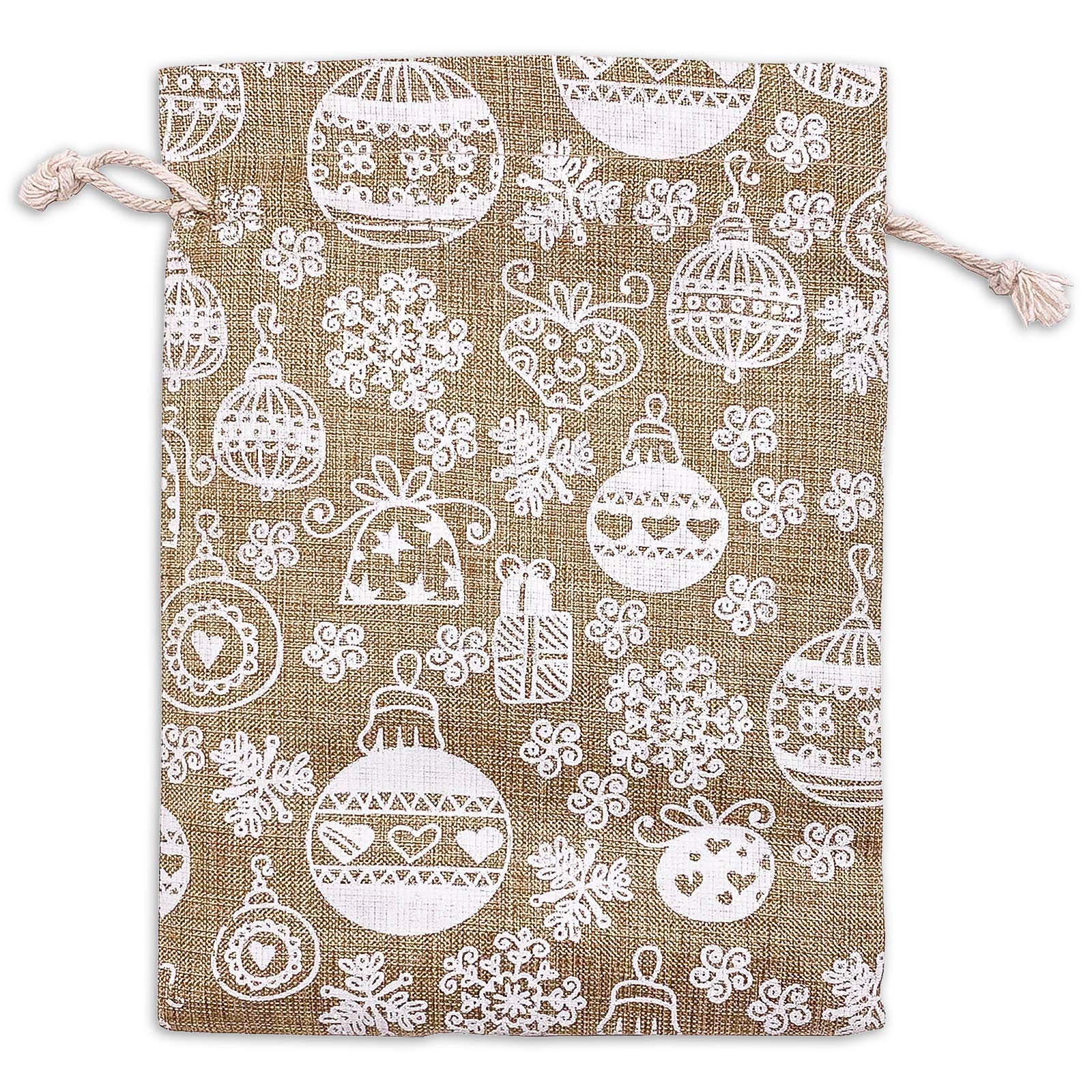 12-Pack 4x6 Reusable Jute Burlap Canvas Gift Bags w. Drawstrings (Christmas Ornaments, Small) - for Presents, Party Favors, Retail, Samples by