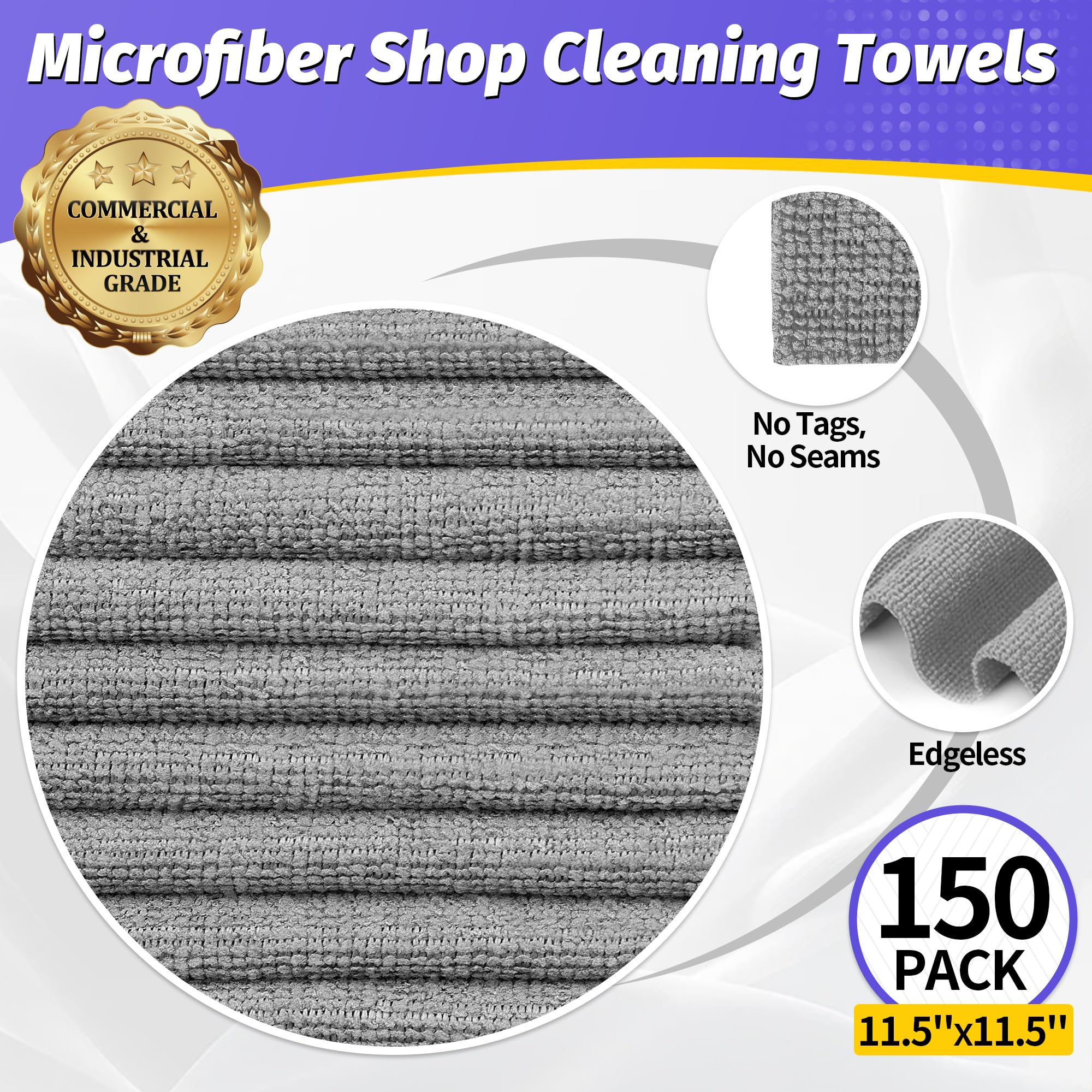 HOMERHYME Toallas de microfibra, paquete de 150 toallas de limpieza, a granel, multiusos, sin pelusas, trapos de limpieza, paño de limpieza de microfibra de grado comercial para coche, cocina, garaje,