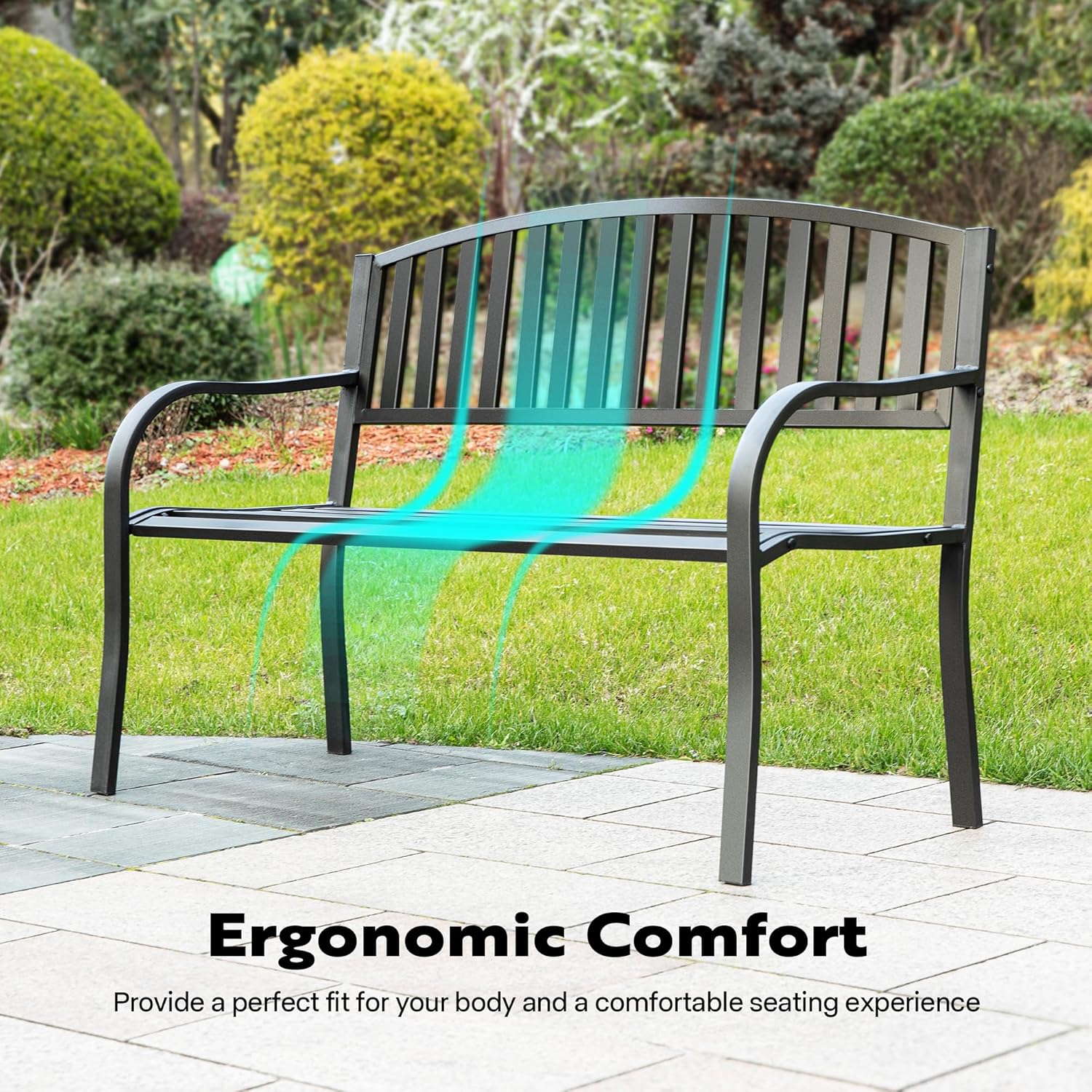 VIVOHOME 50 Inch Outdoor Garden Bench Cast Iron Metal Frame Patio Park Benches for Porch Yard Lawn
