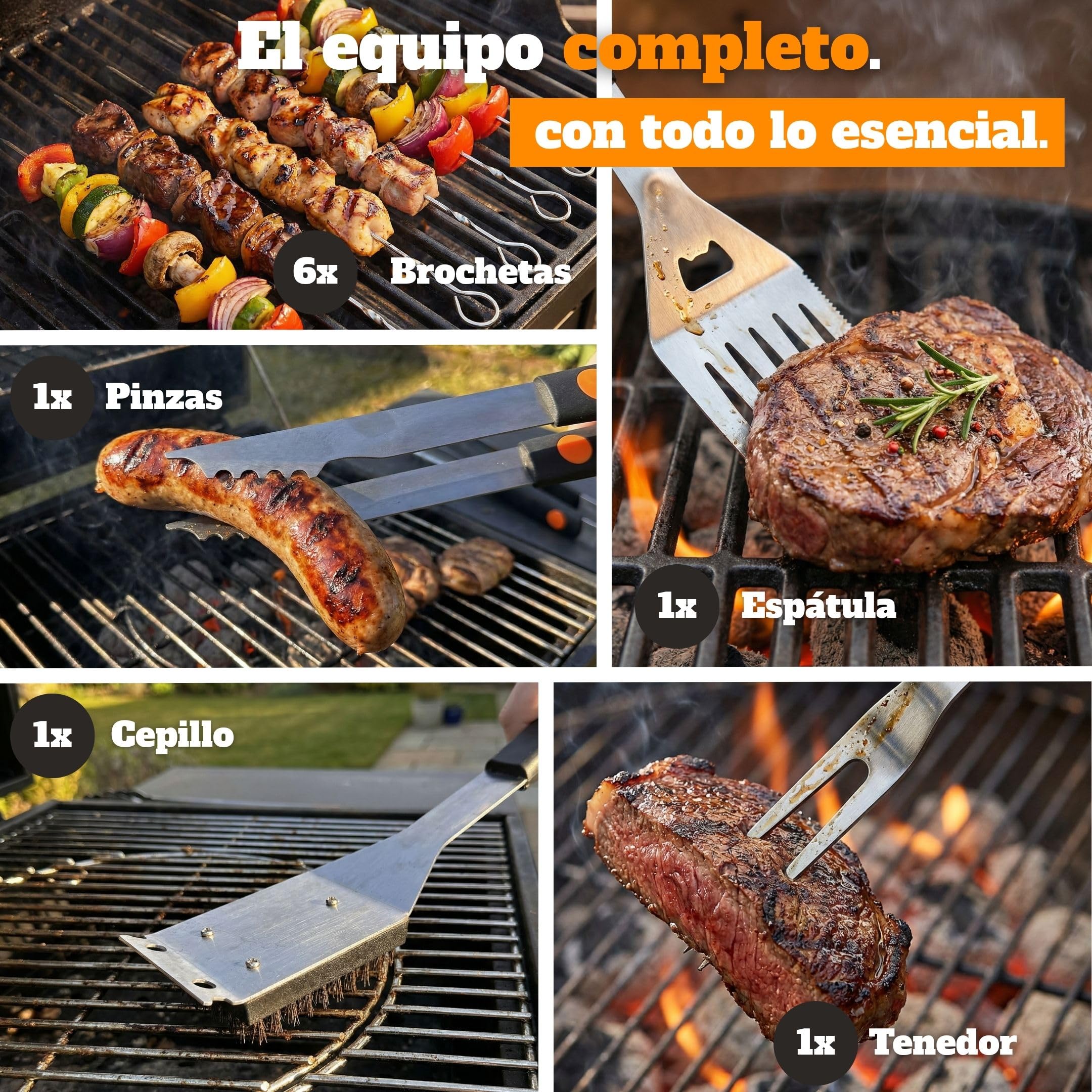 Set Barbacoa Hombre - Utensilios Acero Inoxidable en maletín metálico