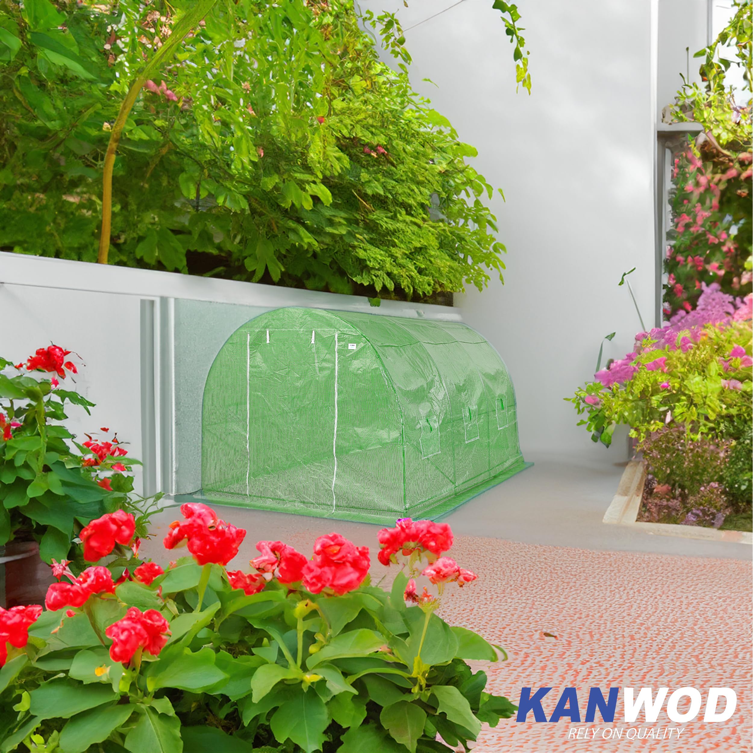 KANWOD Serra da Giardino con Base in Acciaio, 3x2x2 m, 6 m², Serra per Orto con Porta e 6 Finestre, Serra per Piante resistente all'inverno, Film Trasparente UV4, 140 g/m²
