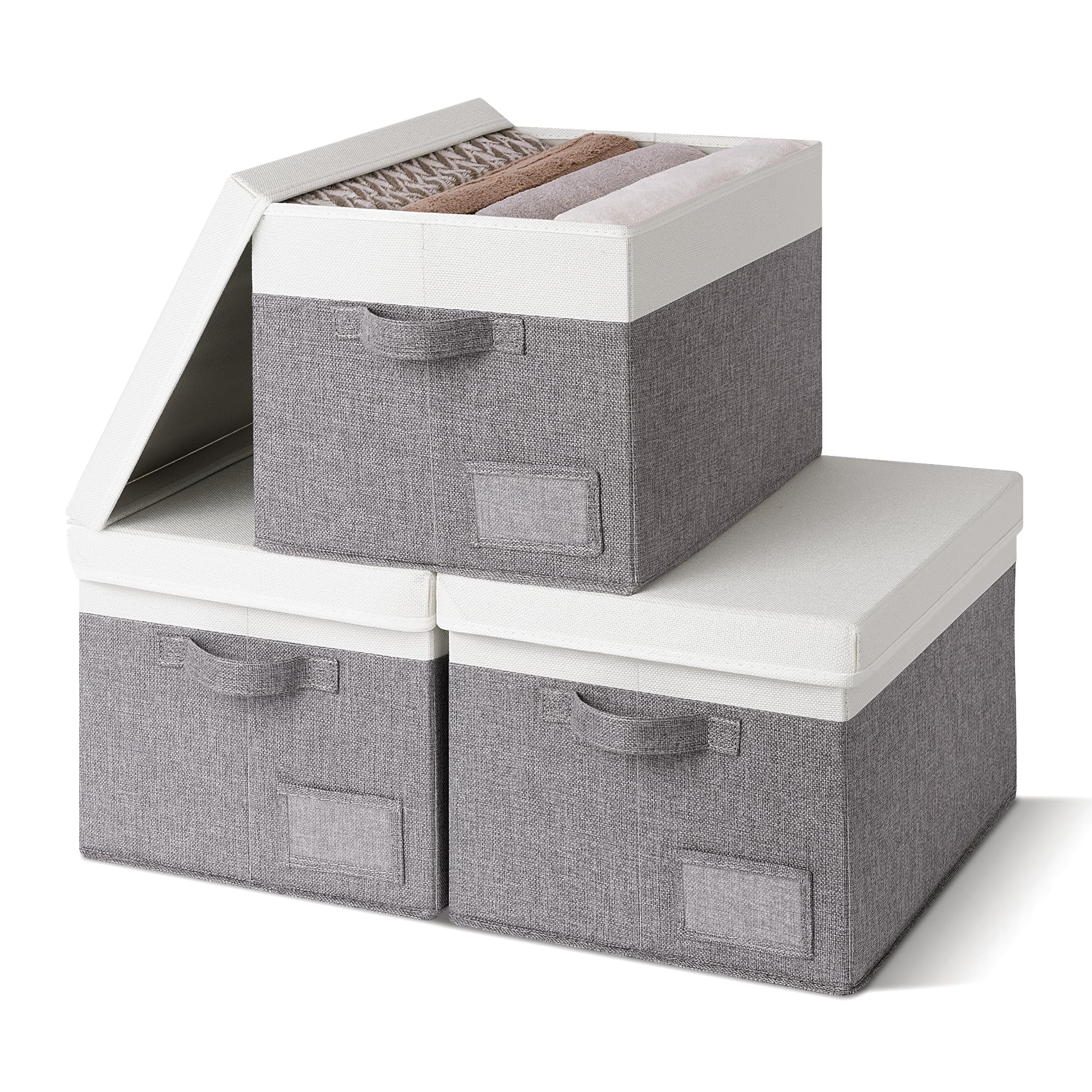 GRANNY SAYS Large Storage Boxes with Lids, Pack of 3 Top of Wardrobe Storage Boxes, Fabric Baskets for Clothes Shelves, Wardrobe Box Organisers for Organising Bedroom