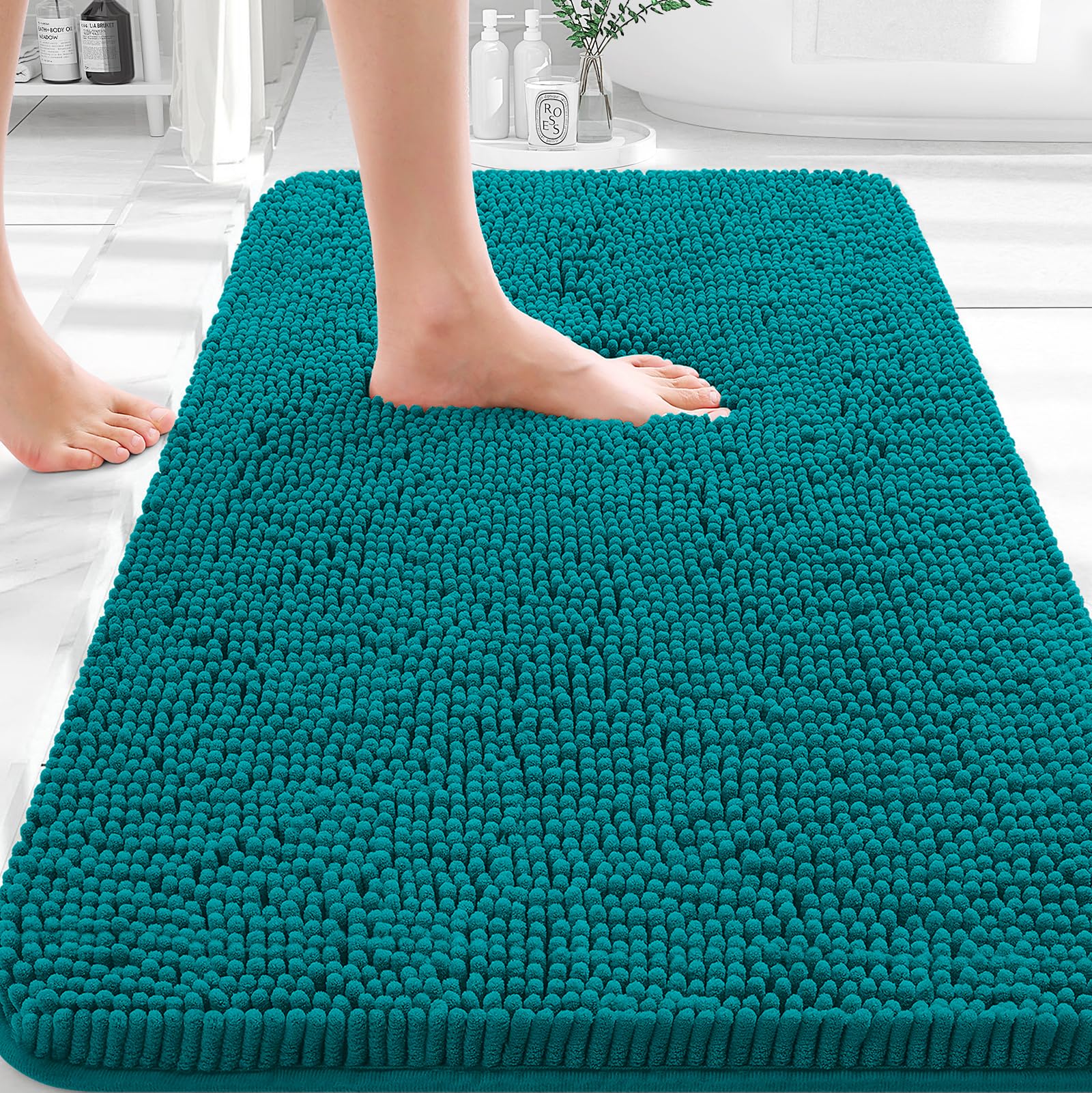 OLANLY Bathroom Rugs 35x24, Extra Soft Absorbent Chenille Bath Rugs | Deep Lake, Quick-Drying Rubber Backing, Machine Washable Bath Mat for Bathroom Floor, Tub and Shower, Home Decor Accessories