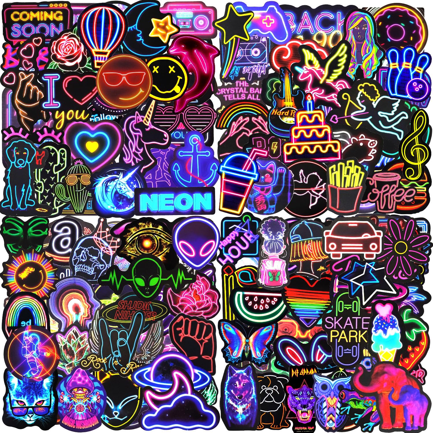 Pegatinas 200 Cool Neon Graffiti Stickers, Pegatinas Infantiles Adultos, Impermeable Vinilo Pegatinas, Pegatinas para Ordenador Portatil Agenda Laptop Skate Botella Agua Móvil Libro Maleta Macbook etc