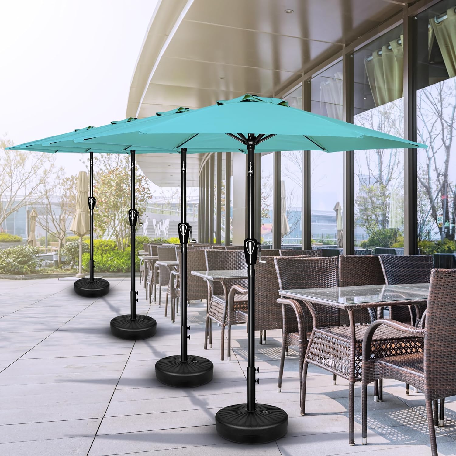Simple Deluxe 7.5ft Patio Umbrella Outdoor Table Market Yard Umbrella with Round Umbrella Base Stand for Garden, Deck, Backyard, Pool, Turquoise