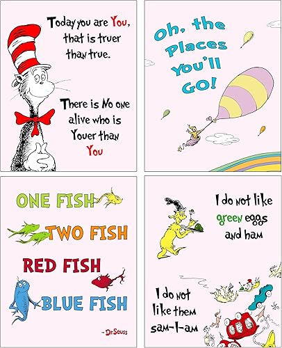 Pack de 4 estampas artísticas de Dr Seuss para decorar recámara de bebé o niño