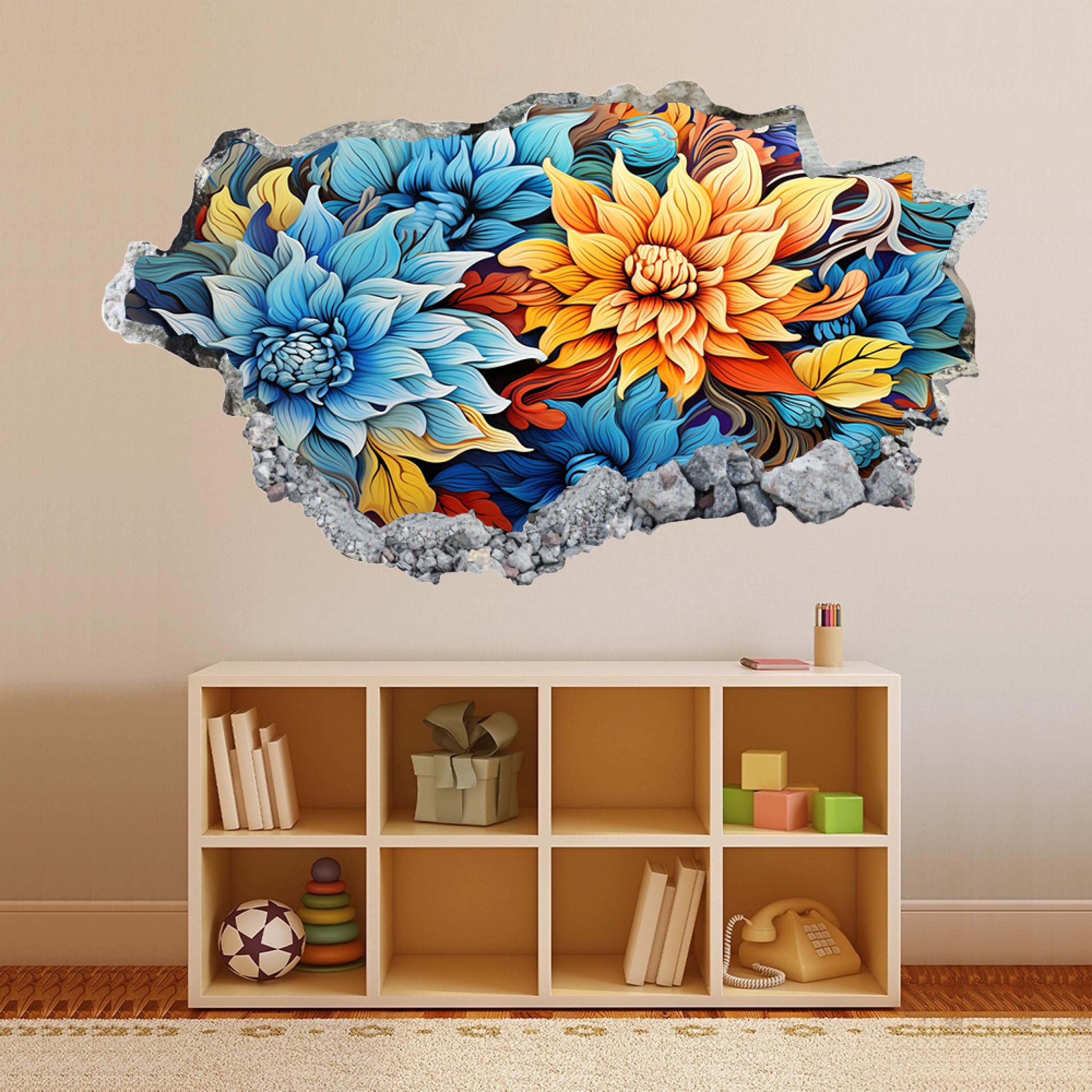 Wandtattoo 3D Wandaufkleber Blumen Wandsticker Wanddeko Wandbilder für Wohnzimmer Schlafzimmer Badezimmer Flur Küche Möbel Aufkleber 58x101cm