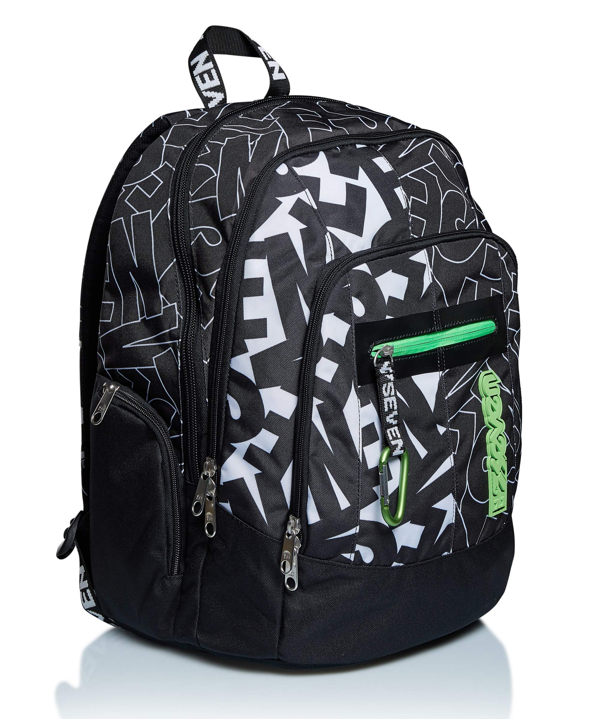 Seven Backpack, Advanced, ALPHA BEAT Knapsack Padded School Bag, Book Bag, One Size for Teen, Girls&Boys, Large Capacity, For School, Sport & Free Time, Laptop Sleeve, Italian Design, black,