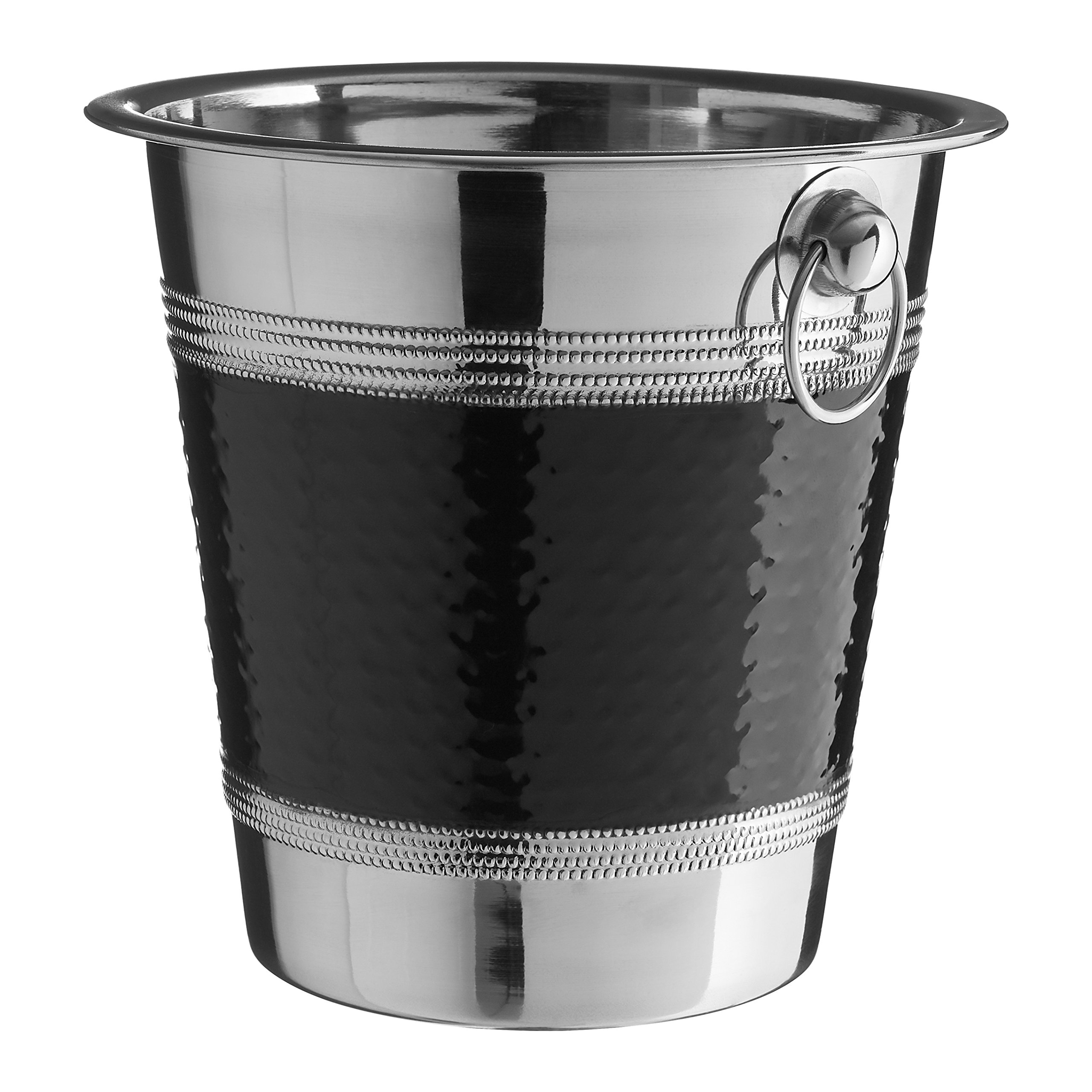 PREMIER Housewares 0507784 Secchiello per Champagne/Vino in Acciaio Inox Effetto Martellato Banda Nera