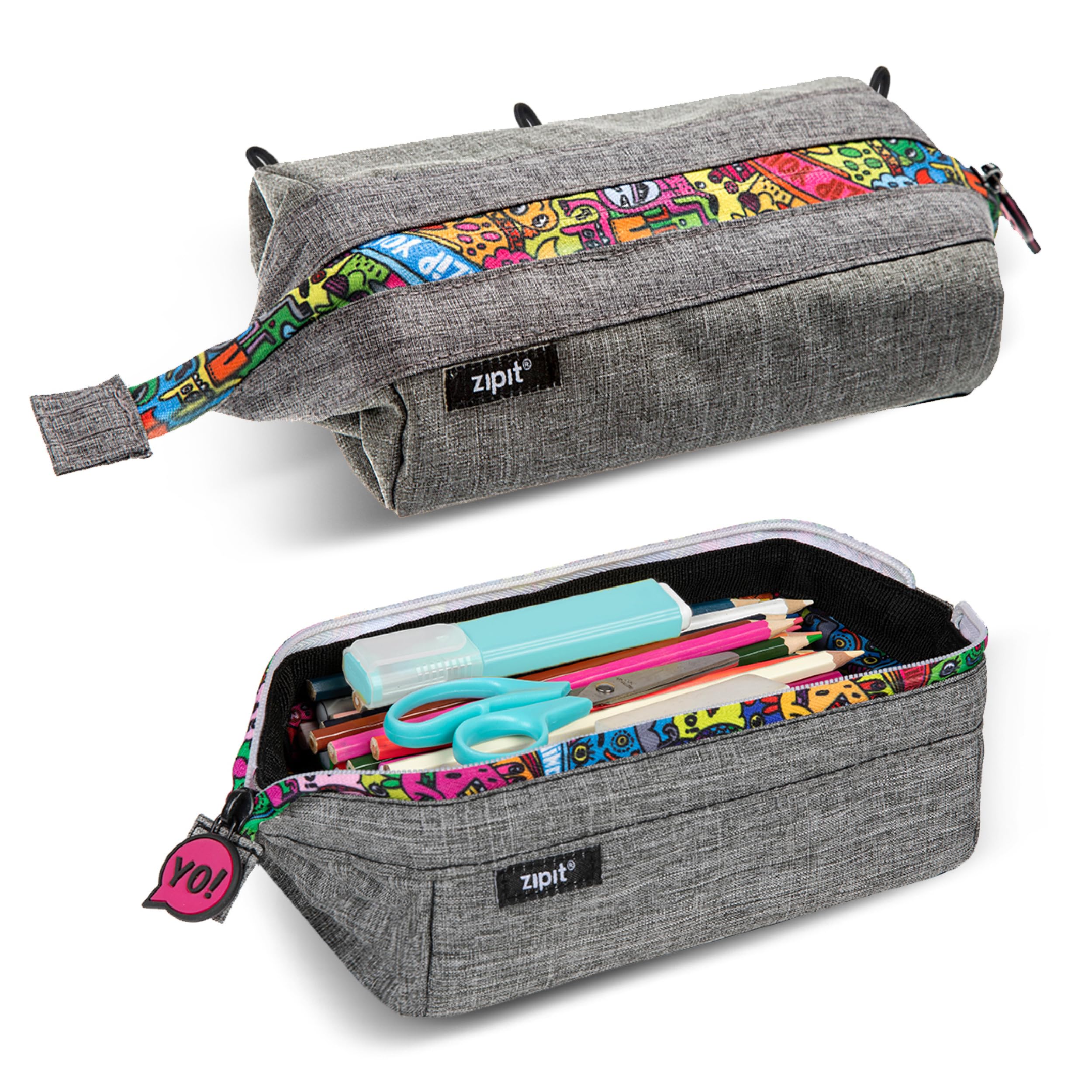 ZIPIT Lenny Estuche para lápices | Estuche de Gran Capacidad | Estuche Escolar para la Escuela, la Universidad y la Oficina (Gris)