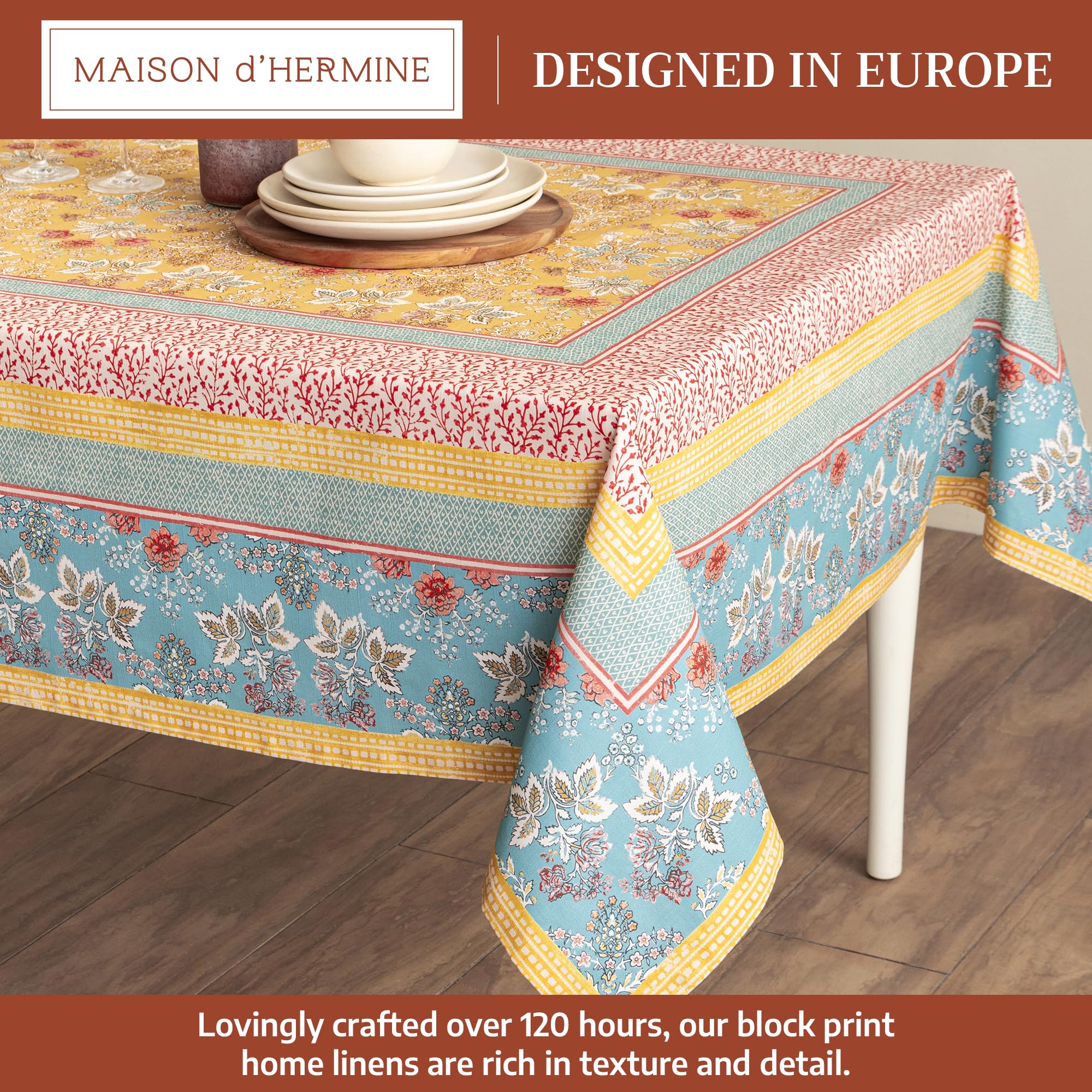 Maison d' Hermine Maison d' Hermine Table Cloth Rectangle Table 100% Cotton 60 x 90 Inches Tablecloth Reusable Decorative for Dining Kitchen Room Farmhouse Home Easter Decorations Spring Summer - Marquise in use