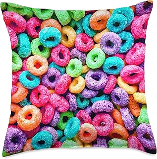 Rainbow Fruity Loops Breakfast Cereal Lovers Throw Pillow