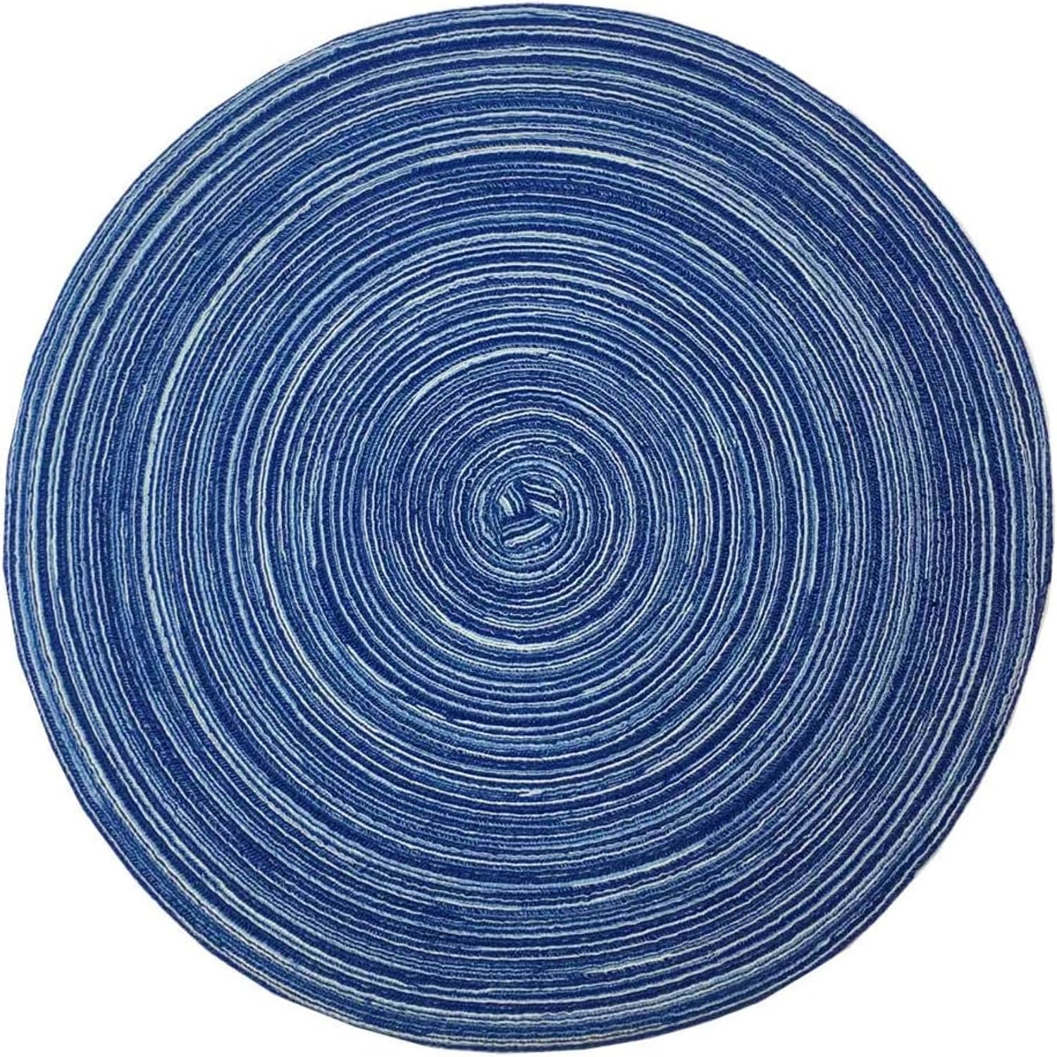 WAZAIGUR 14inch Round Placemats Set of 4 Table Mats, Blue | Indoor Outdoor Woven Braided Heat Resistant Non-Slip Kitchen Place Mats for Dining Table, Washable, Cotton, Circular, Circle