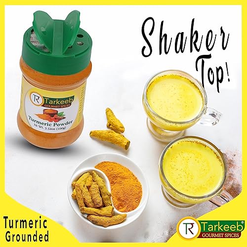 Miniatura 4 de Tarkeeb Especias en polvo de raíz de cúrcuma (Haldi) (alto contenido de curcumina) Tarro de PET con tapa agitadora de 3.52 onzas (3.53 oz)  Puro y
