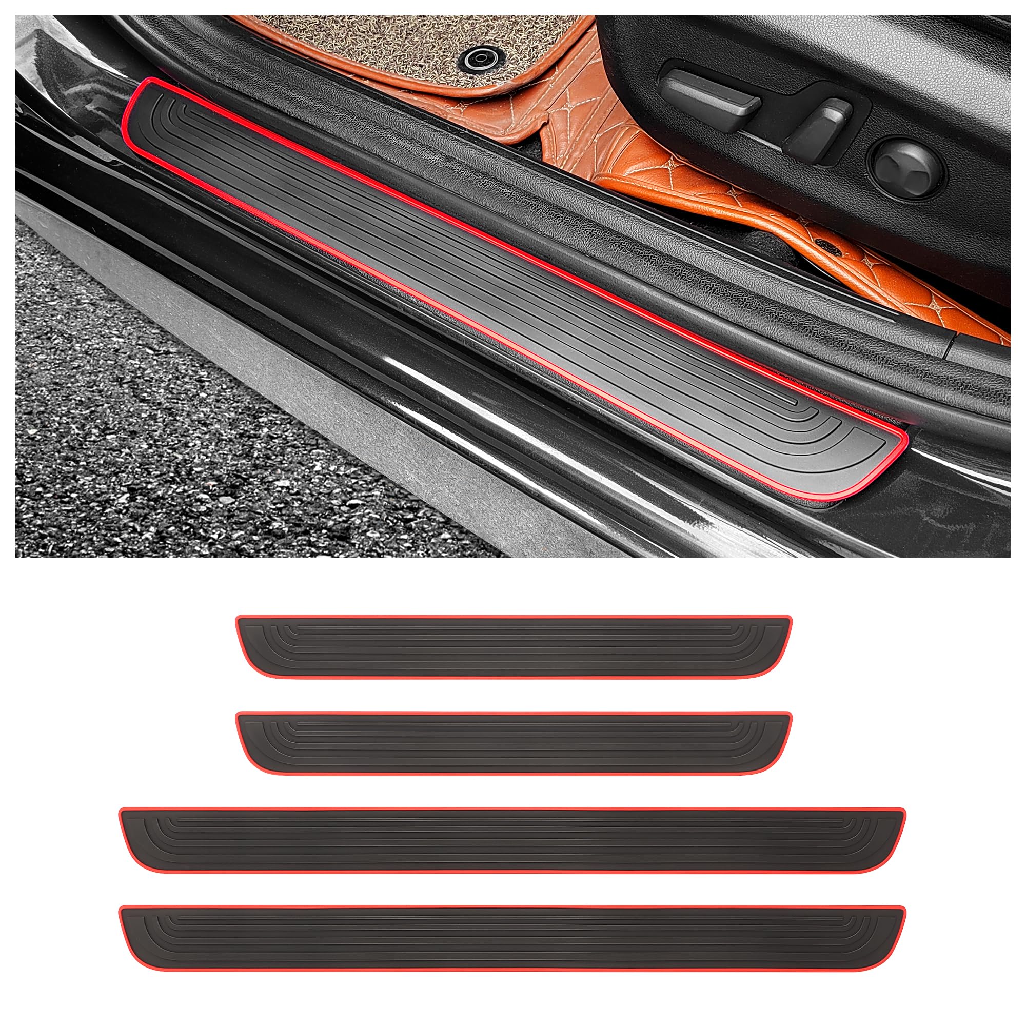 4 Pezzi Battitacco Auto,Protezione Portiere Auto in Gomma Antigraffio per i Gradini della Porta,Universale Impermeabile Paracolpi Portiere Auto Accessori Auto (Nero/Rosso, Ampiezza 4CM)