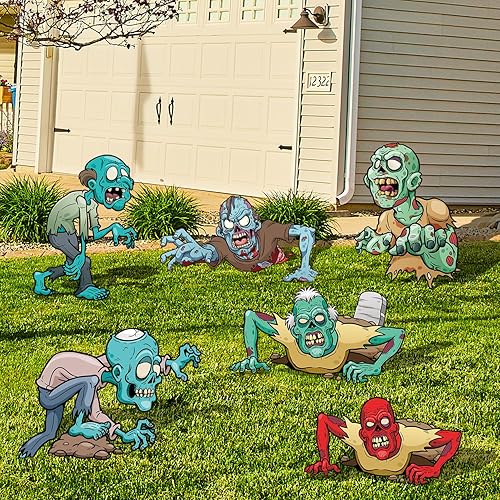 6 Pack Halloween Scary Zombie Monster Yard Signs with Stakes