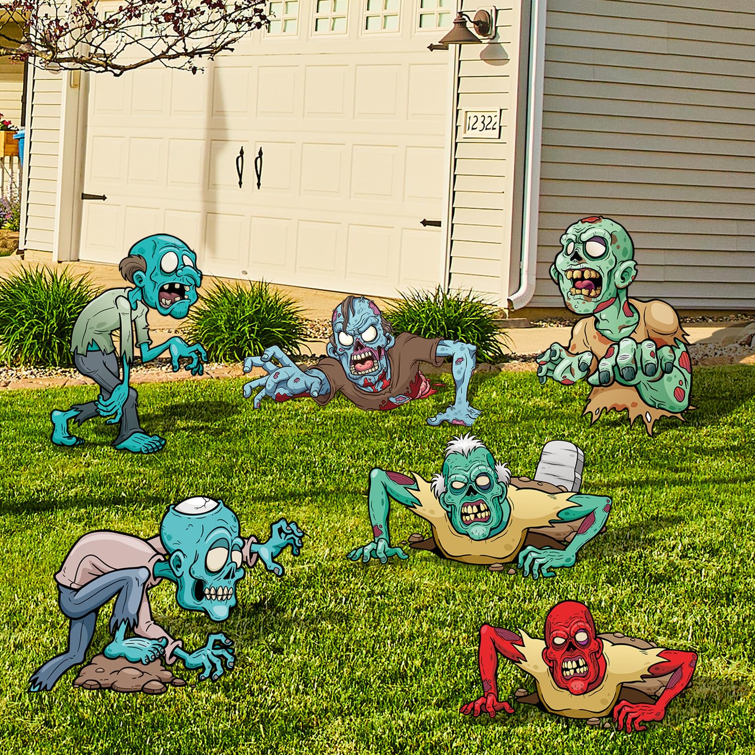 6 Pack Halloween Scary Zombie Monster Yard Signs with Stakes 16.54 x 11.8in