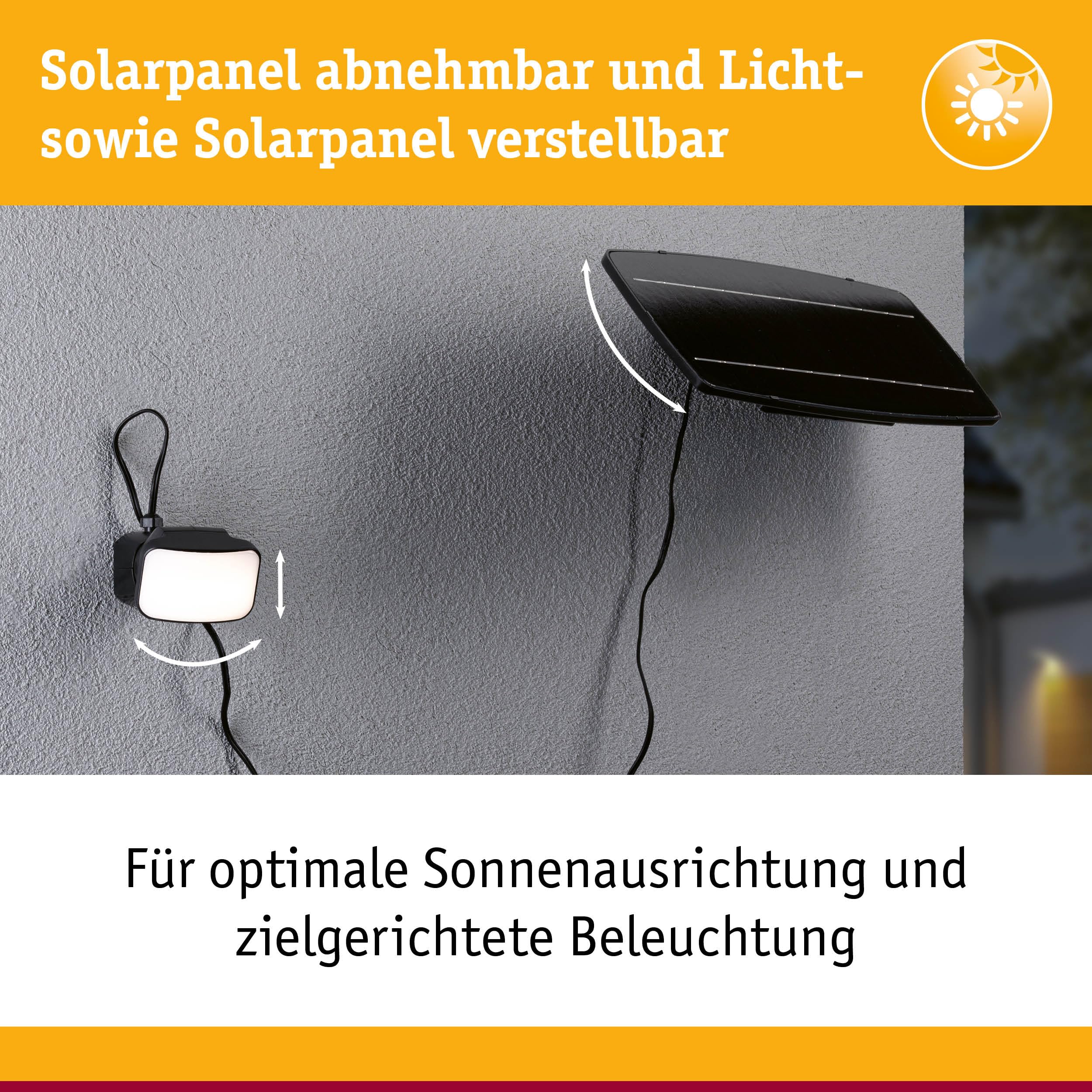 Paulmann 95705 - Flotas a energia solare, con sensore di movimento crepuscolare (HF) IP65, 3000 K, 700 lm, colore: antracite