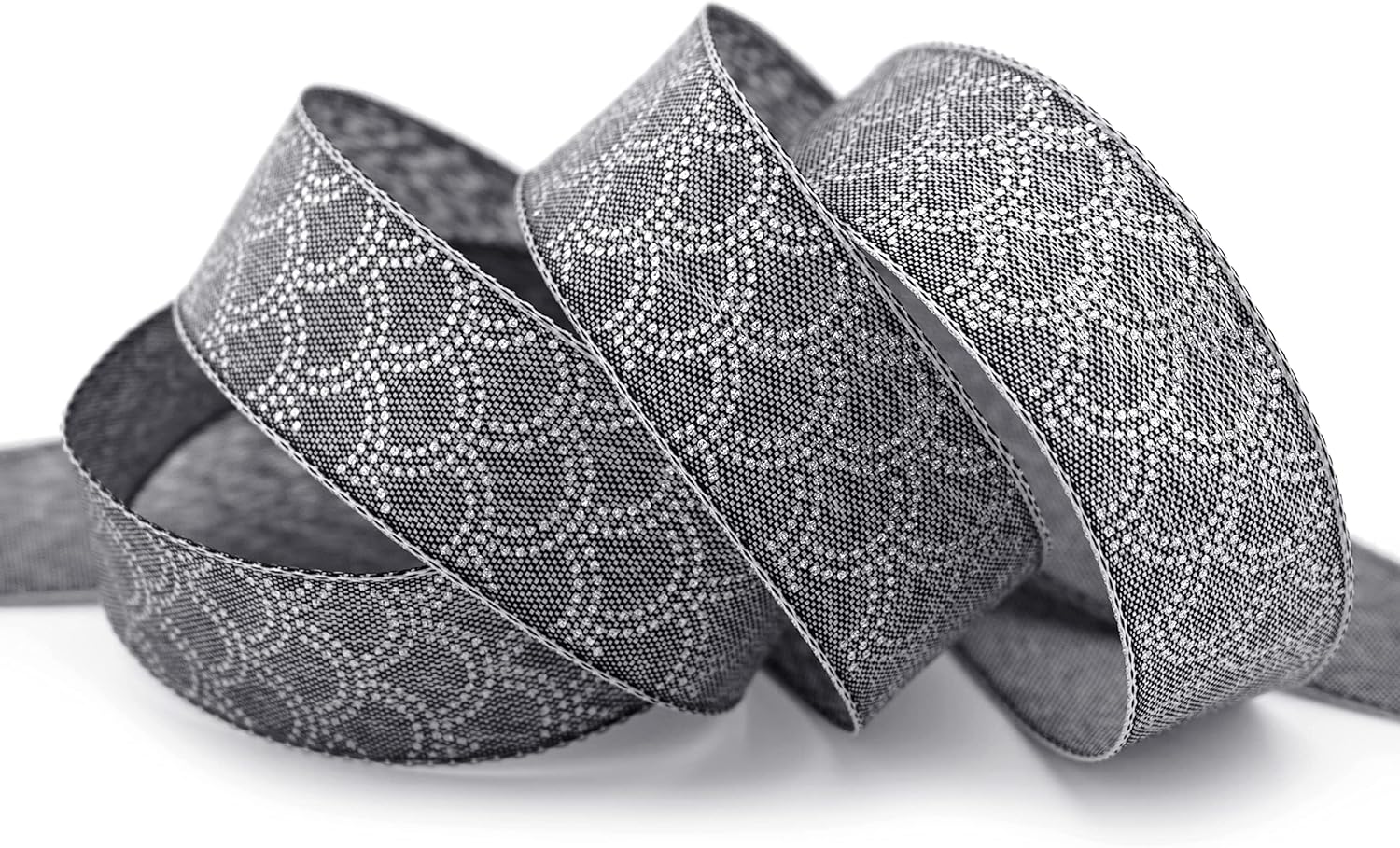 20 m x 25 mm Decorative Ribbon David Grey Silver Ribbon Anthracite Fabric Ribbon with Dimensionally Stable Edges Lurex Shiny Ribbon Gift Ribbon Christmas Birthday Decorating Cotton Look Single Sided - Image 4
