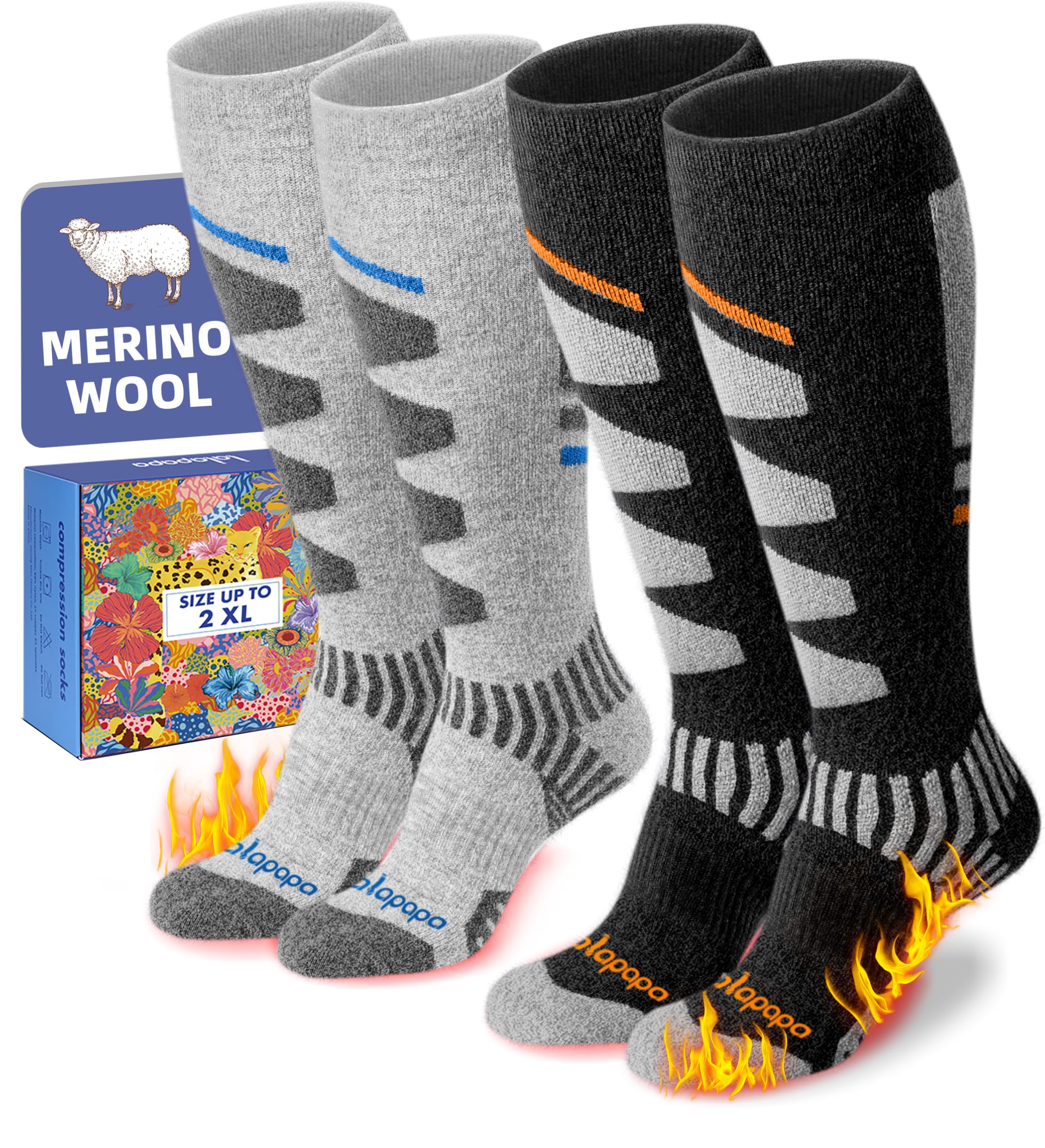 Merino Wool Ski Socks for Women Men - Warm Thermal Padded Cushioned Knee High Socks for Winter Skiing Snowboarding