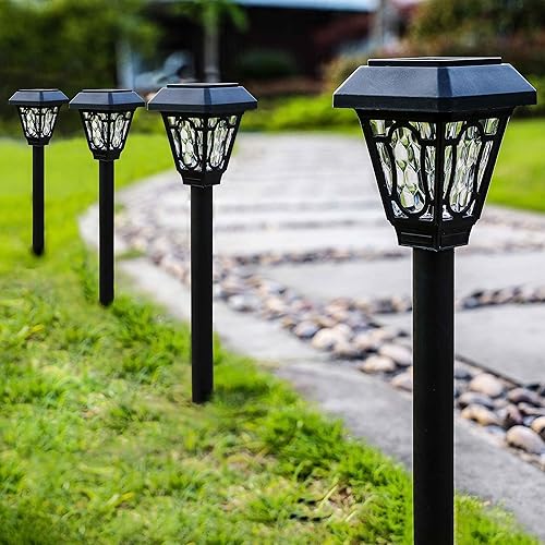 Paquete de 12 luces solares con bonito patrón de luz, 3 lúmenes LED blanco frío, para camino, camino, patio, entrada, pasarela, césped y jardín
