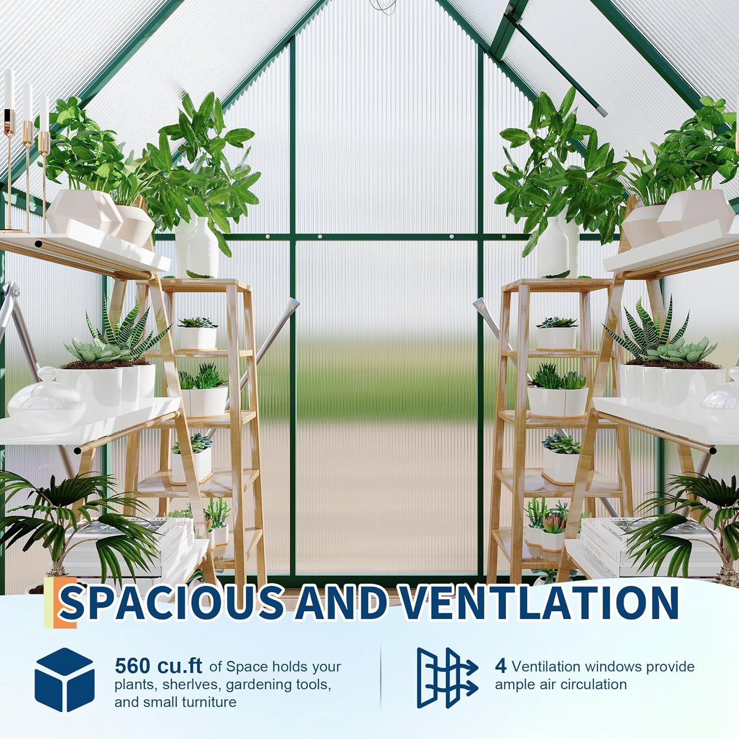 6X4 ft Polycarbonate Greenhouse with Aluminum Frame, Polycarbonate Greenhouse for Outdoors, Greenhouses with Ventilation, Aluminum Large Walk-in Greenhouses for Outside
