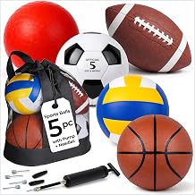 Outdoor Ball Set, Sports Ball Bag, Bag of Balls, Assorted Balls for Sports | Soccer, Football, Basketball, Volleyball, Playground Ball, Indoor Outdoor Games, Hand Pump &amp; Needles, Mesh Carry Bag