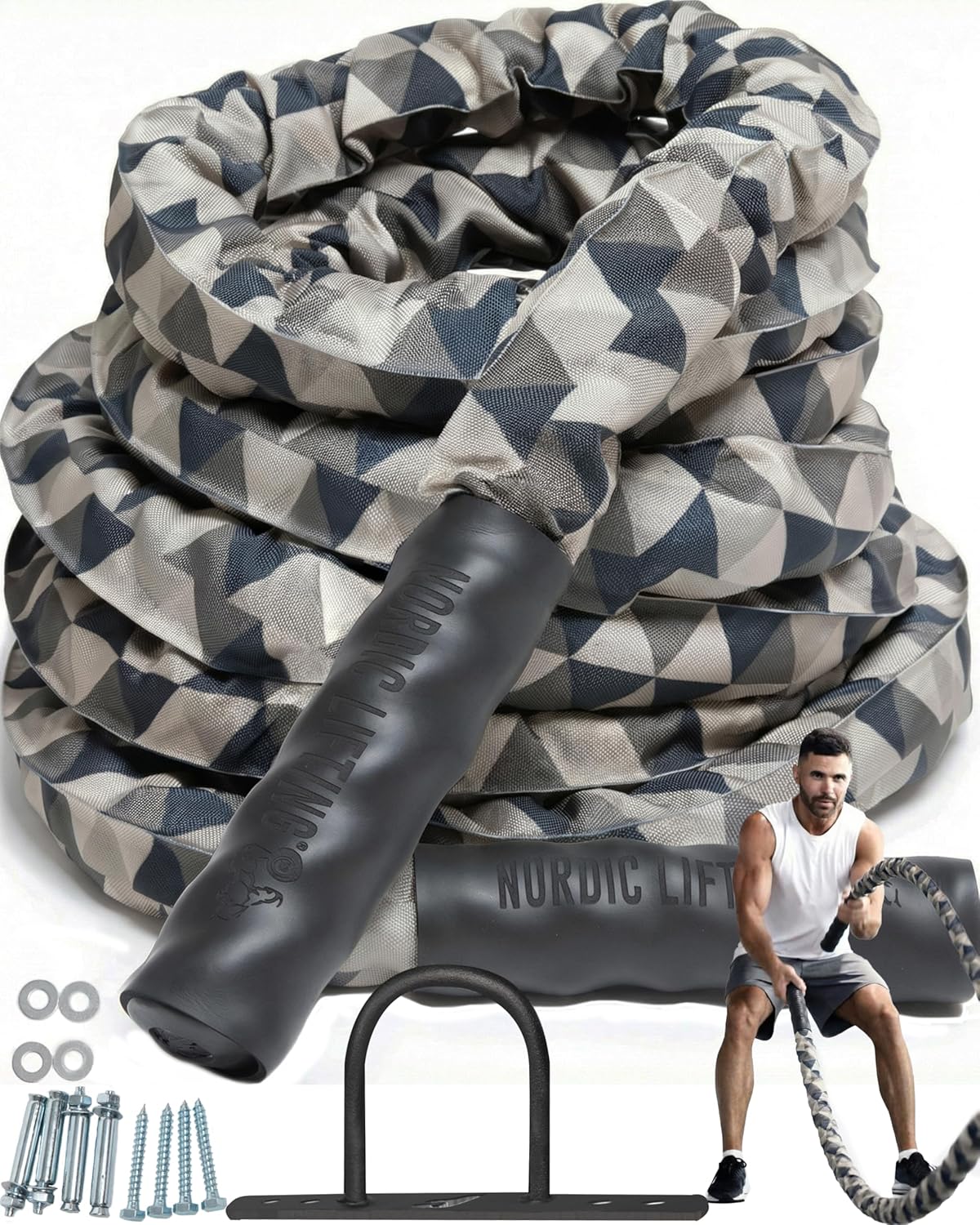 Battle Rope for CrossFit & Undulation Training - w/Anchor Kit for Gym Exercise by Nordic Lifting