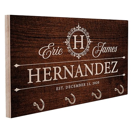 Zexpa Apparel Personalized Wood Key Hook for Couple Mr Mrs Customized Wooden Wall Key Rack, Custom Wedding Date
