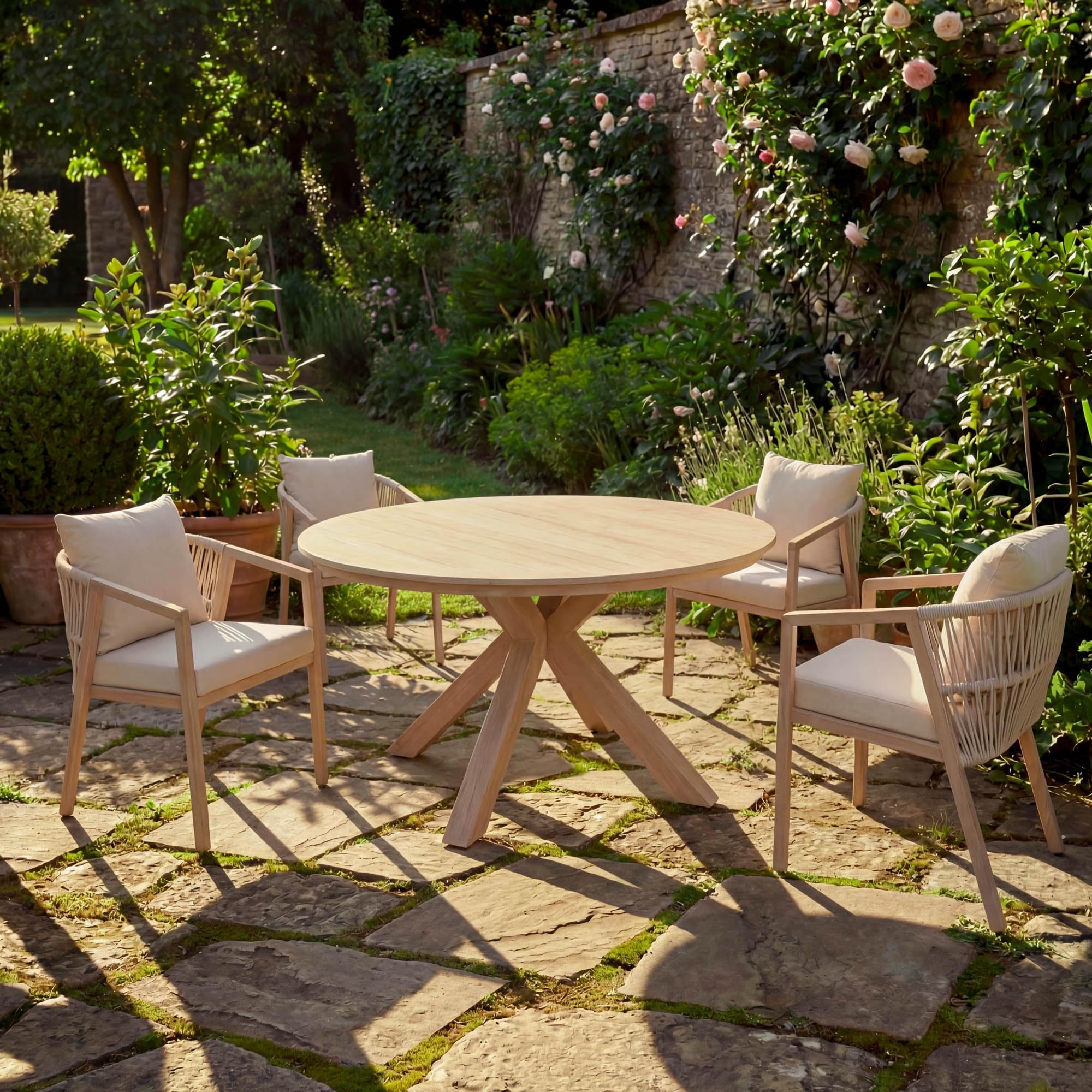 di volio Gartenmöbel Set LICATO – Moderne Balkonmöbel mit Tisch und 4 Stühlen, Terrassenmöbel für außen, stabil & bequem (Beige)