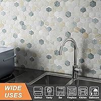 Vista 10 de VAOVI Peel and Stick Backsplash Tile,Backsplash Tile for Kitchen Peel and Stick Wall Panels Hexagon Marble Tile(White Silver,5pcs)