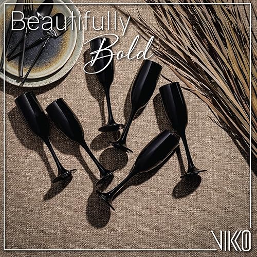 Miniatura 4 de Vikko Copas de champán negras de decoración capacidad de 6 onzas, perfectas para fiestas, bodas y todos los días, gruesas y duraderas, aptas para