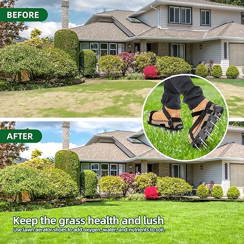 Miniatura 3 de Ohuhu Zapatos aireadores de césped con pala de acero inoxidable, zapato de aireación de instalación libre con correas de gancho y bucle, sandalias