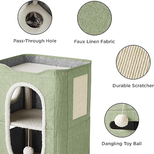 Miniatura 107 de Bedsure Casa para gatos de 2 pisos, condominios para gatos de interior con almohadilla para rascar y colgar bolas esponjosas, muebles pequeños