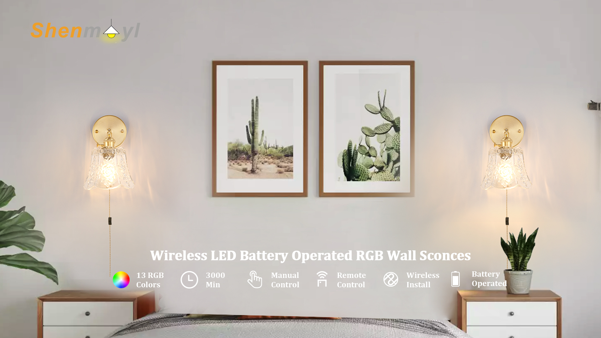 Image of Shenmoyl Vintage Battery Operated Wall Sconce, Wireless Battery Powered Rose Wall Sconces with Remote Control, RGB Dimmable LED Plug in Wall Light for Bedside Indoor Living Room (Transparent)