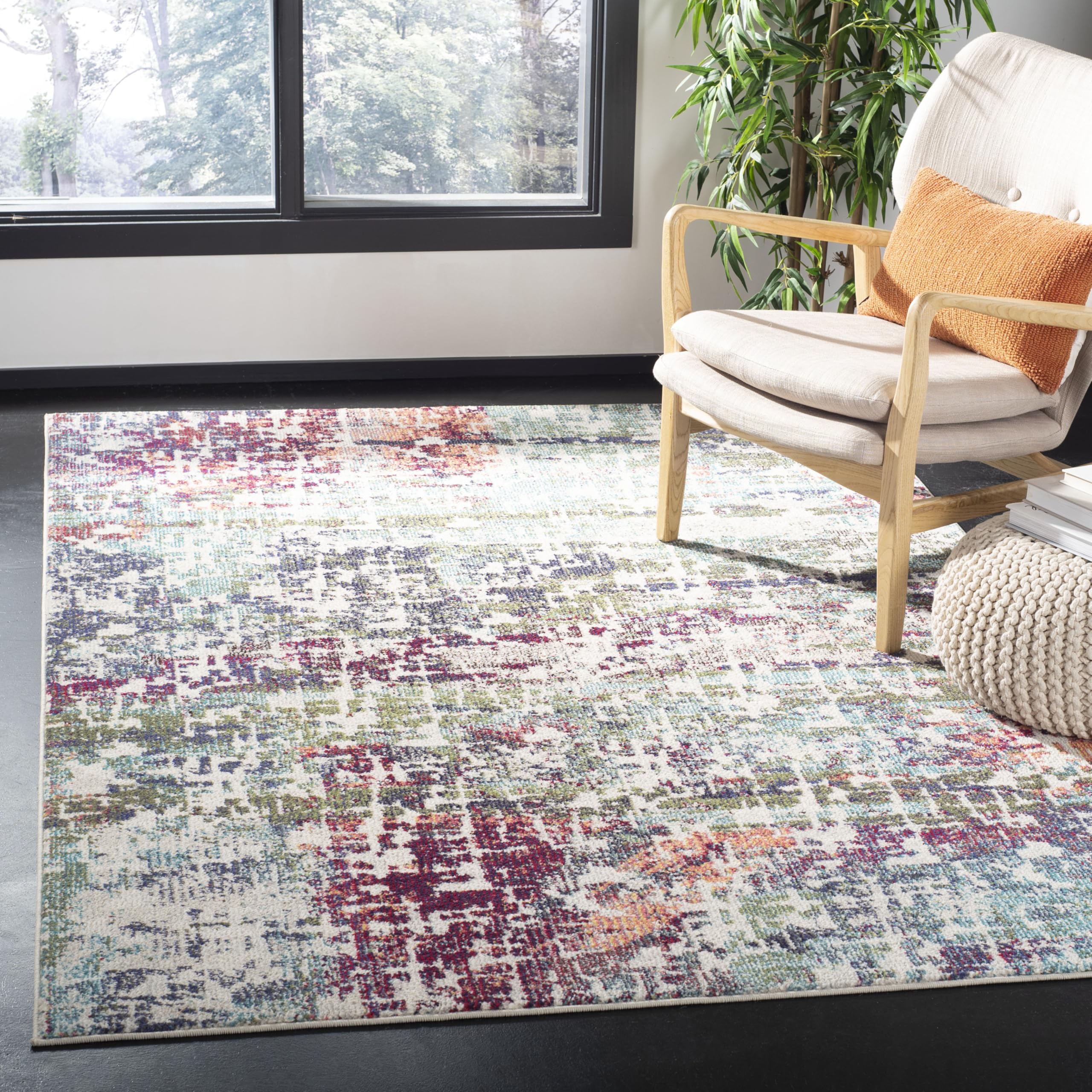 SAFAVIEH Tapis Contemporain pour Salon, Salle à Manger, Chambre à Coucher - Madison Collection, Tapis à Poil Court, Bleu et Vert, 122 X 183 cm