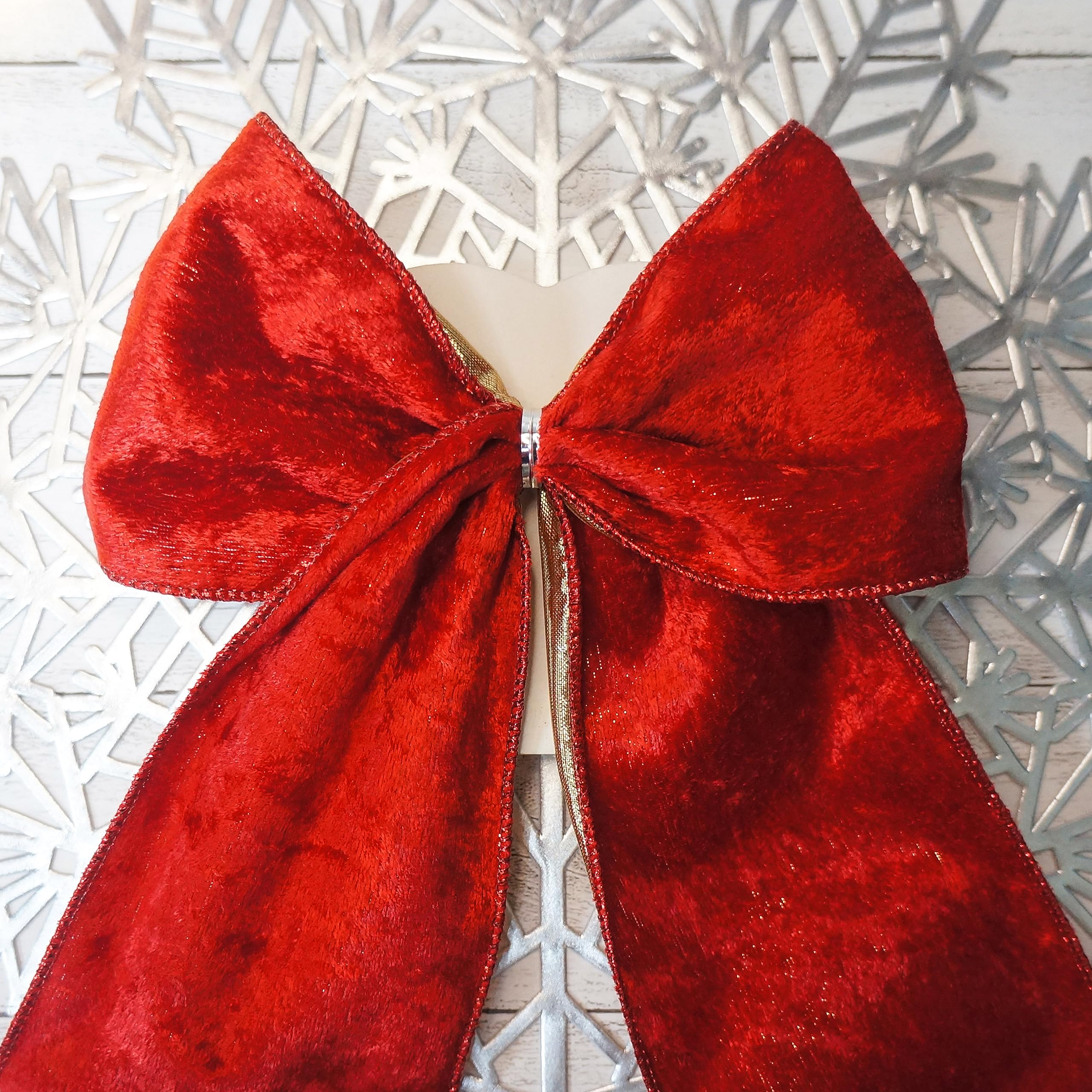 Rotes Samtband mit goldfarbener Metallic-Rückseite, Drahtband, 10,2 cm x 9,1 m, für Weihnachtsbaumspitze, Heimdekoration, Kranz, Geschenkverpackung, DIY Handwerk