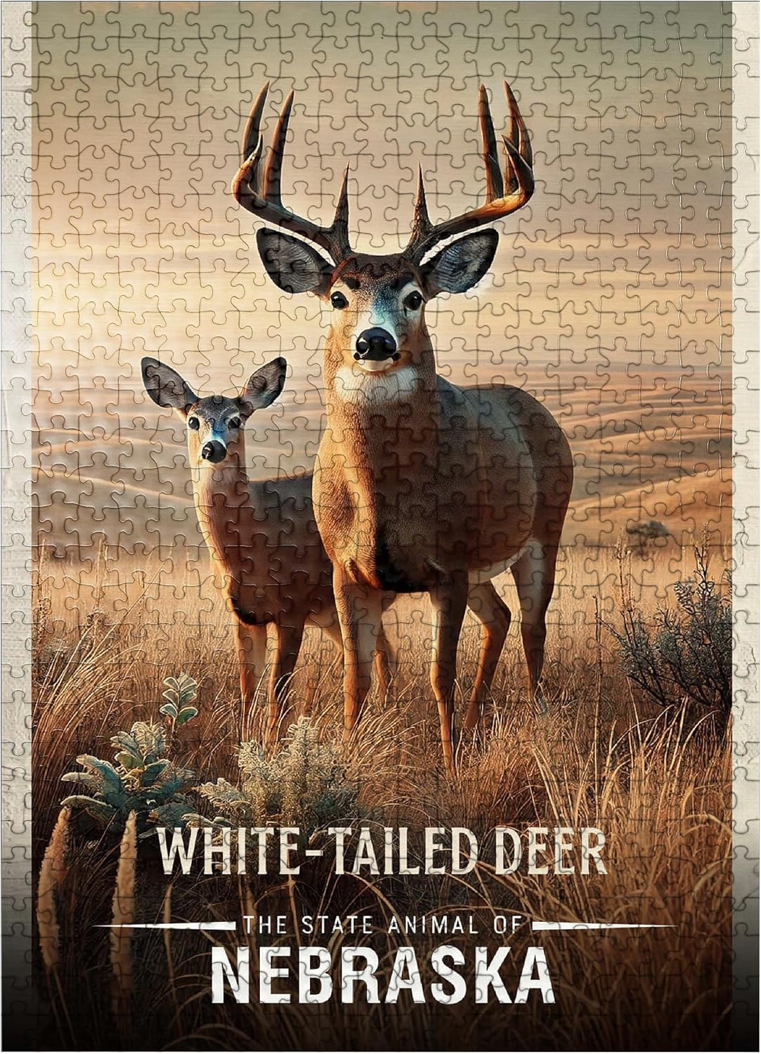 MyPuzzle Nebraska, White-Tailed Deer: State Animals Series - Premium 1000 Piece Jigsaw Puzzle for Adults