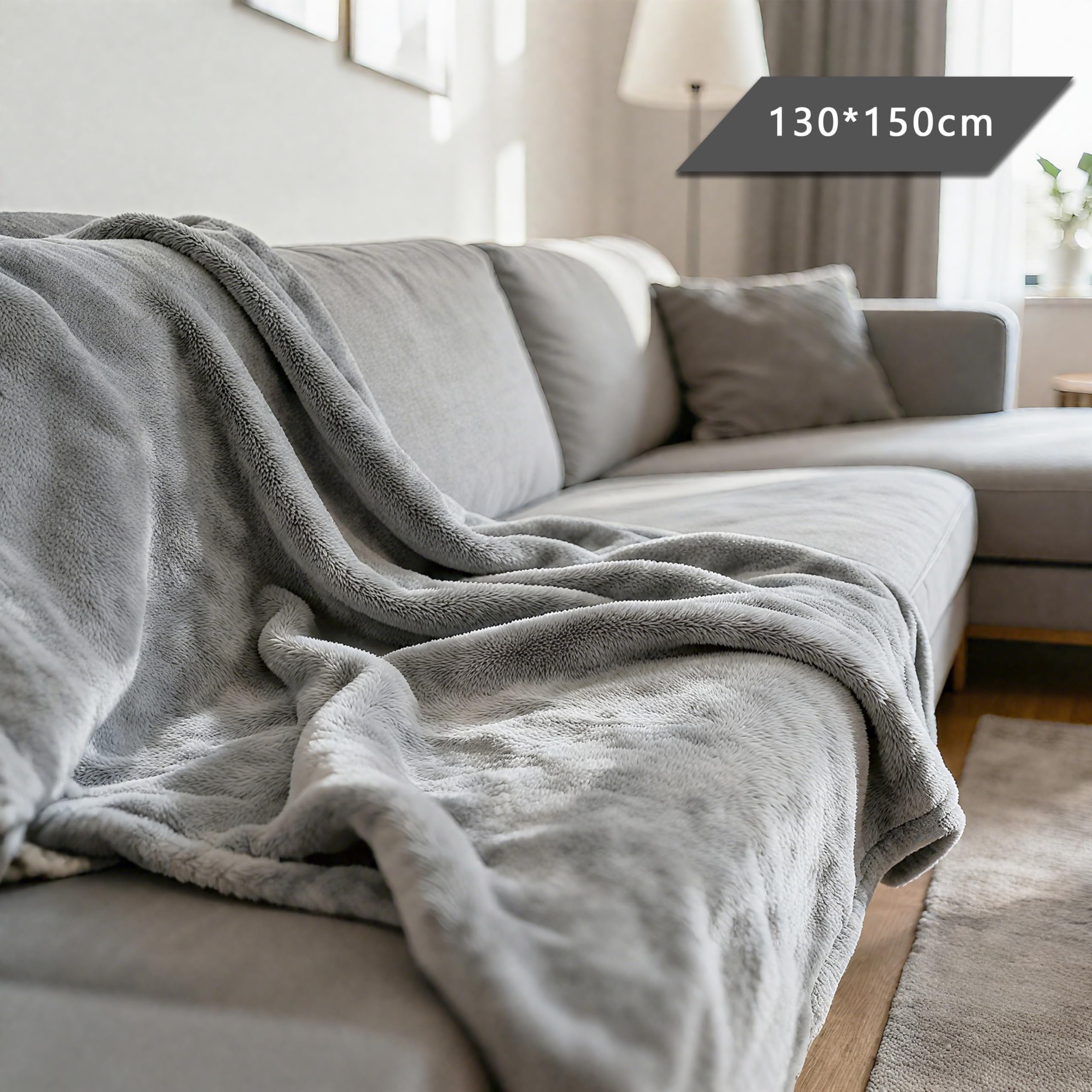 AiTodos® Koc Polarowy Miękki 130x150 cm – Mały Puszysty Koc Flanelowy na Fotel, Kanapę lub Łóżko Dziecięce, Do Prania w Pralce, Szary